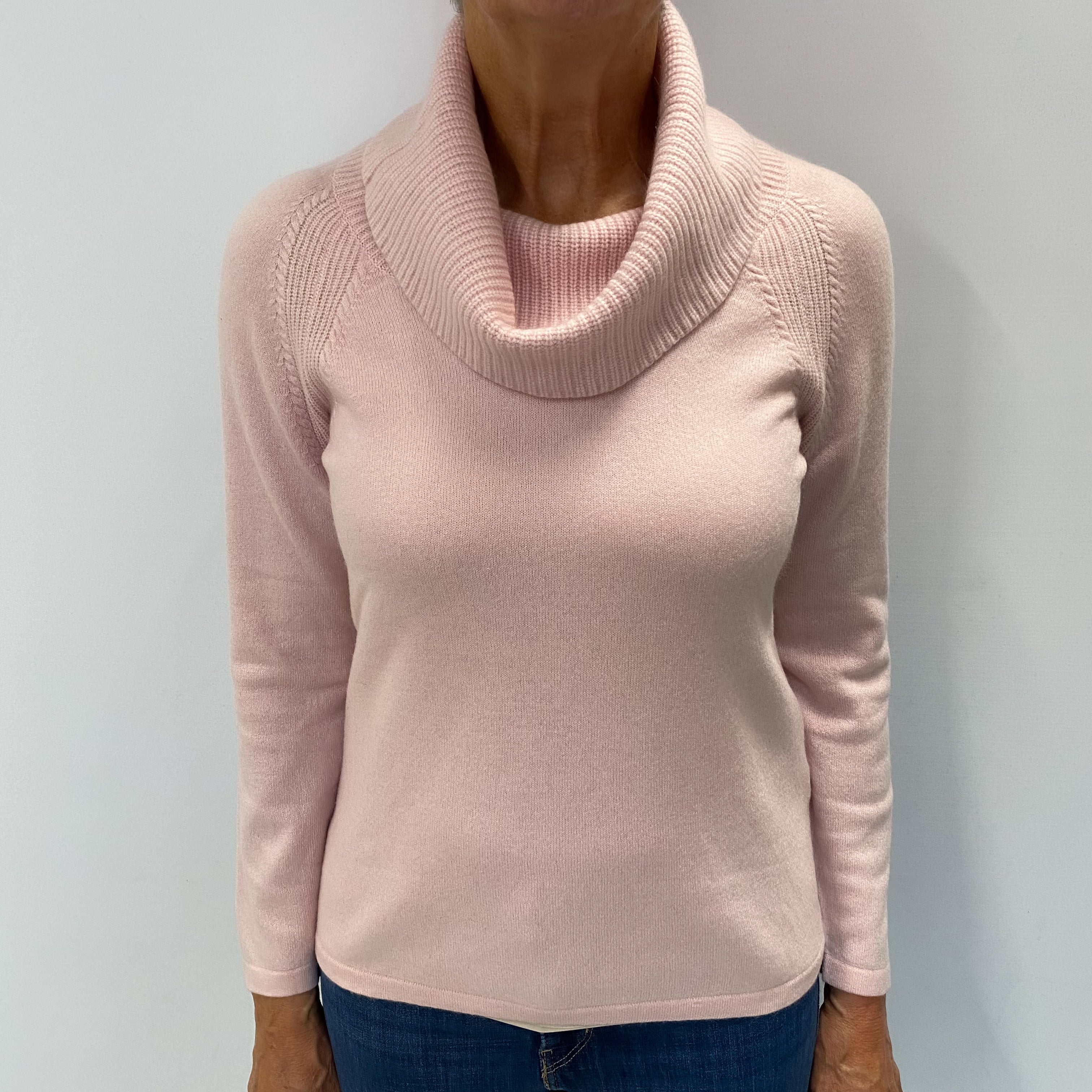 Shell Pink Cashmere Cowl Neck Jumper Medium