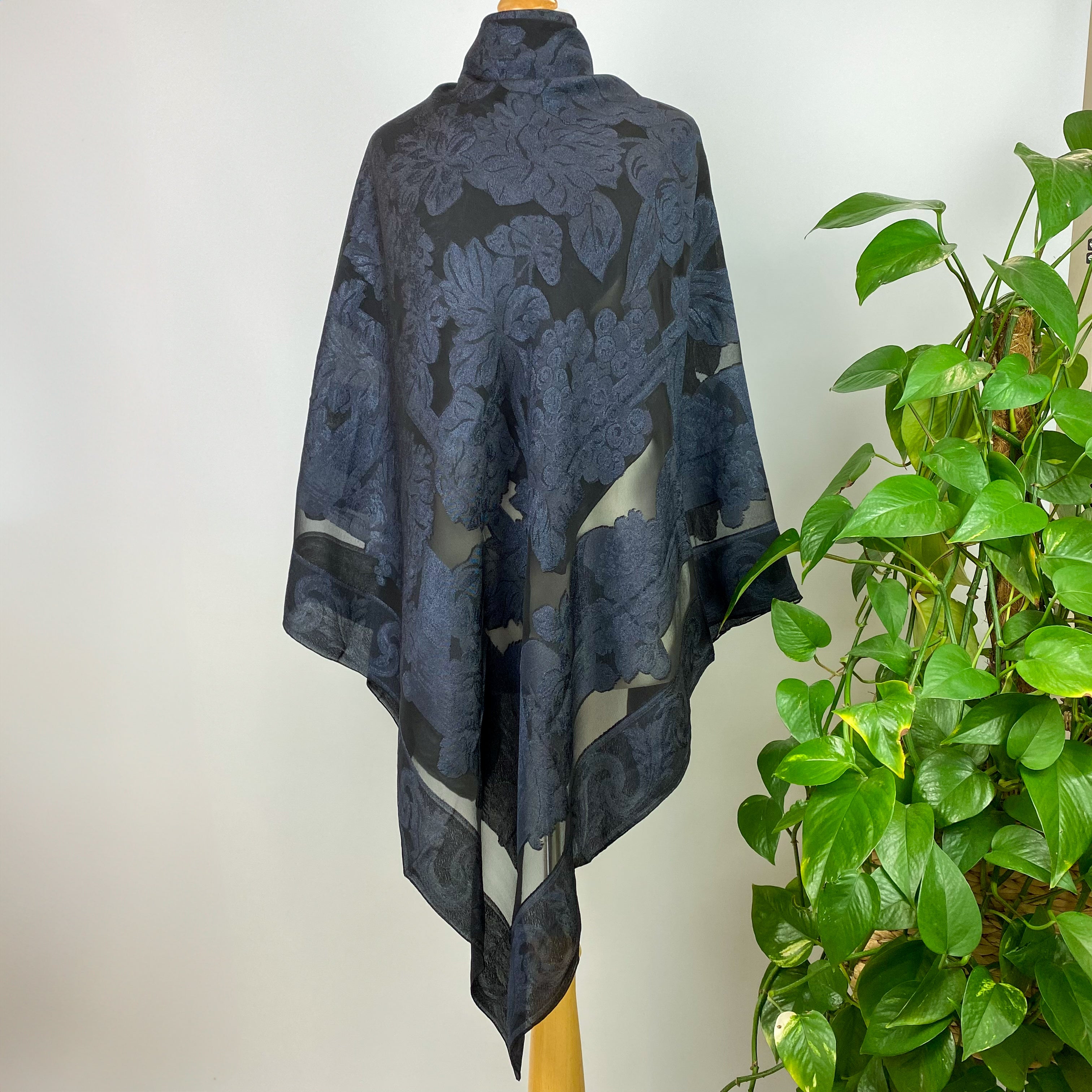 Jacquard and Chiffon Black Silk Scarf