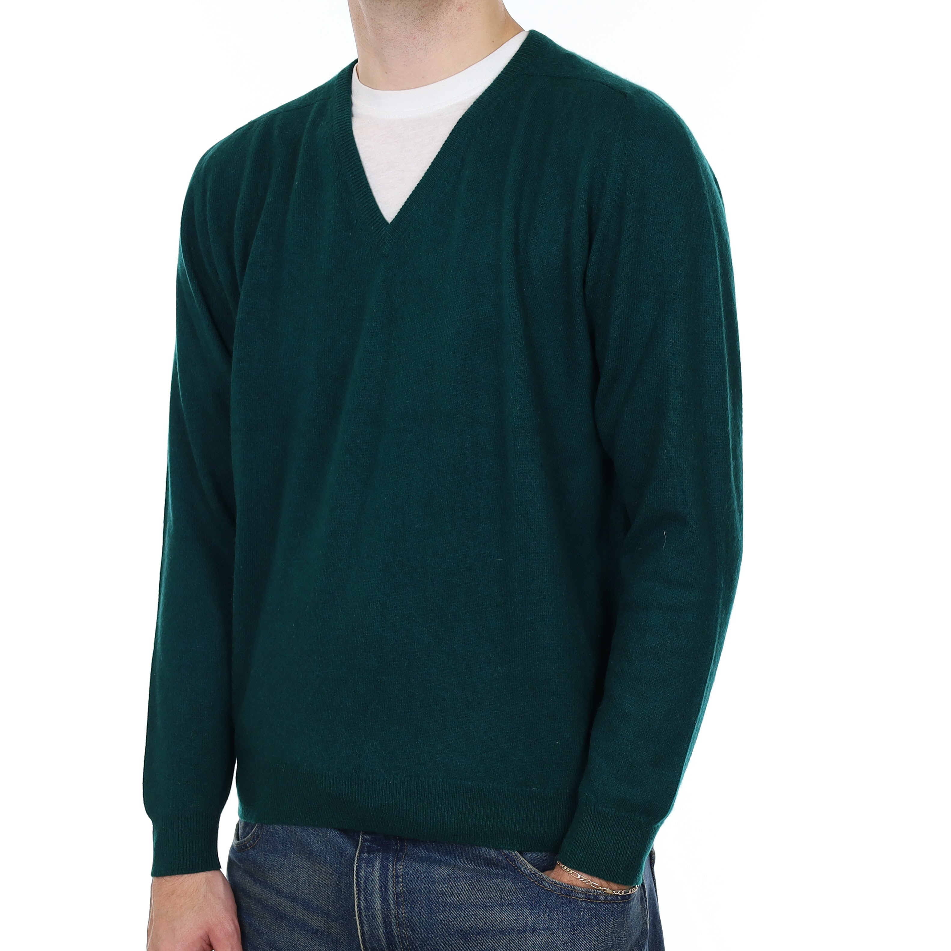 Men’s Vintage Pringle Racing Green Cashmere V Neck Jumper Large