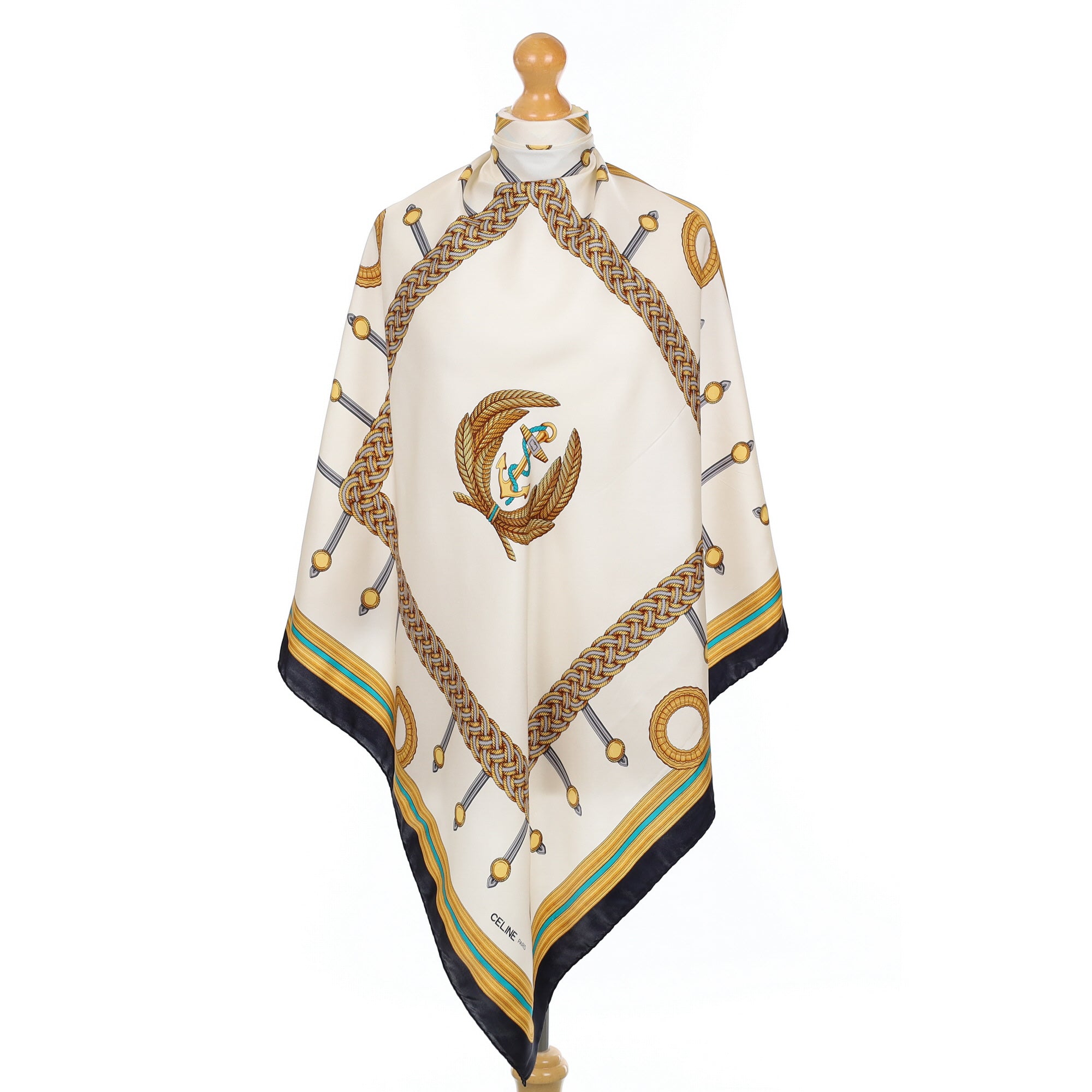 Celine Nautical Cream Vintage Silk Scarf