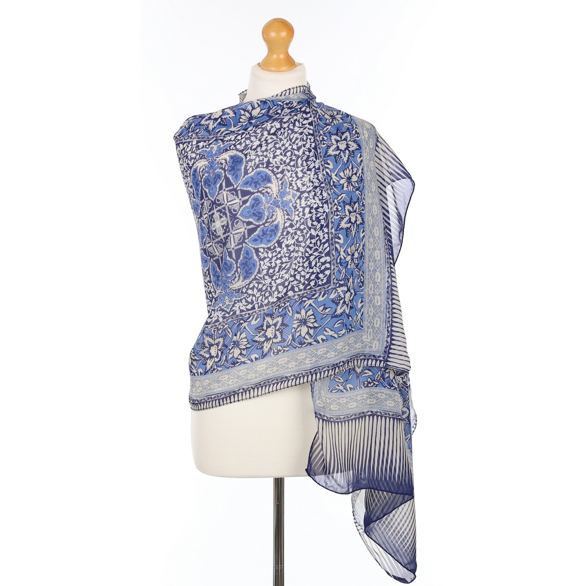 Italian Blue and White Wrap Style Silk Scarf