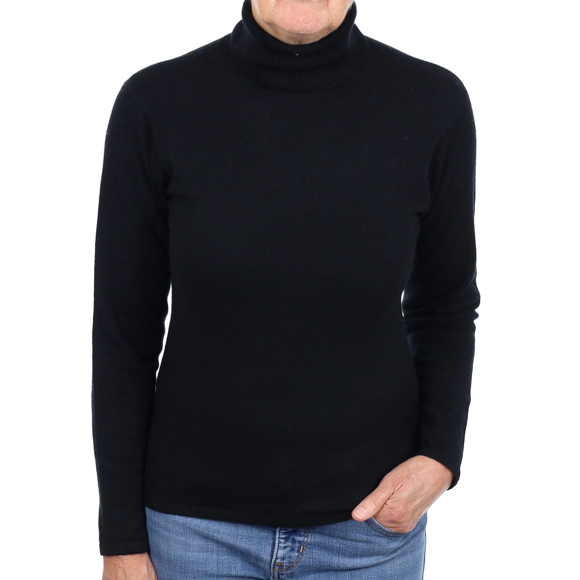 Black Cashmere Polo Neck Jumper Medium