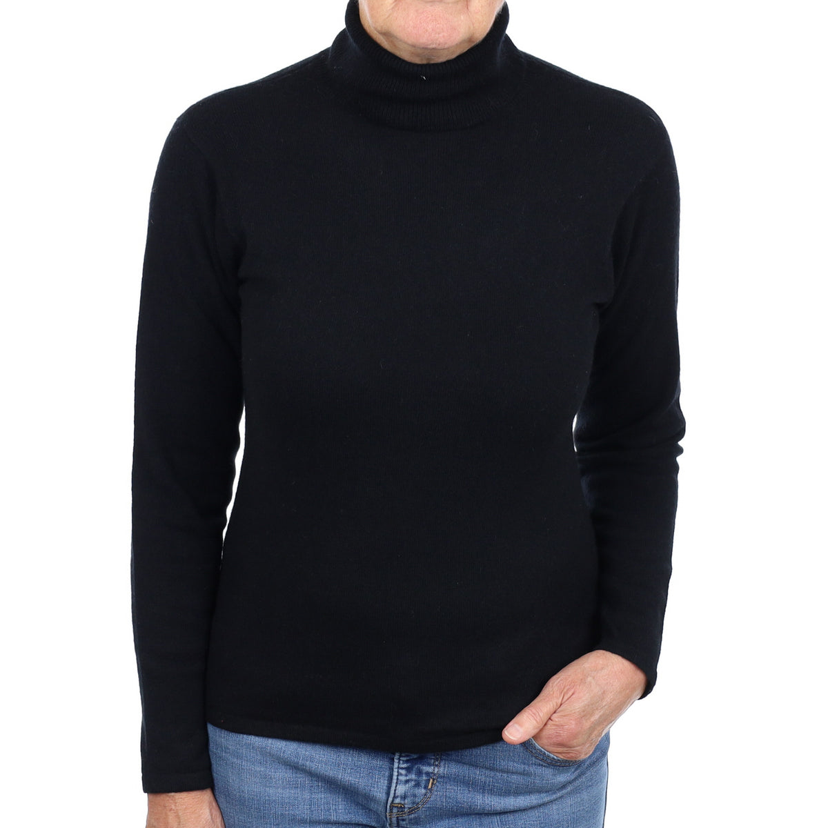 Black Cashmere Polo Neck Jumper Medium