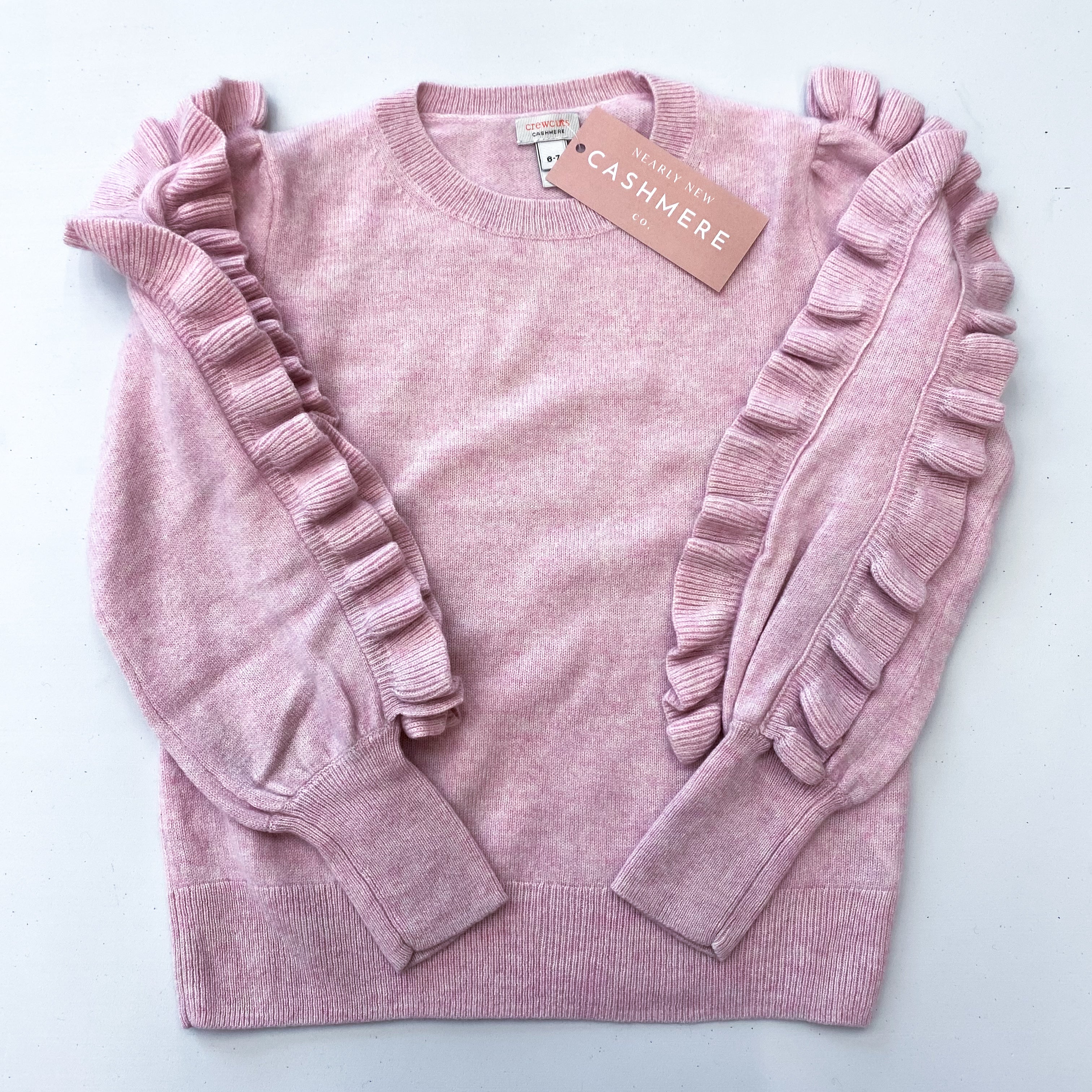 Children’s Pink Frill Sleeve Cashmere Crew Neck Jumper Age 6-7
