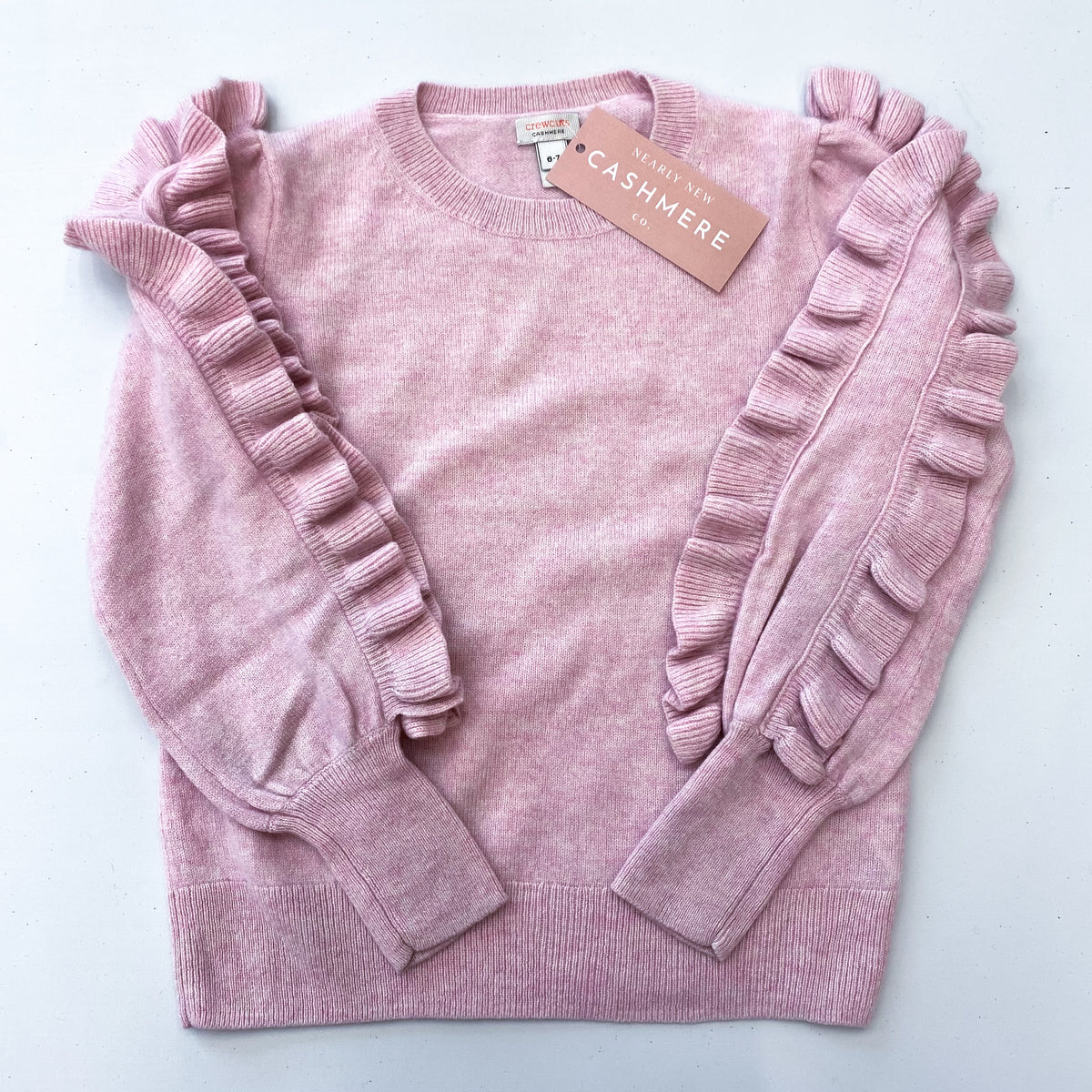 Children’s Pink Frill Sleeve Cashmere Crew Neck Jumper Age 6-7