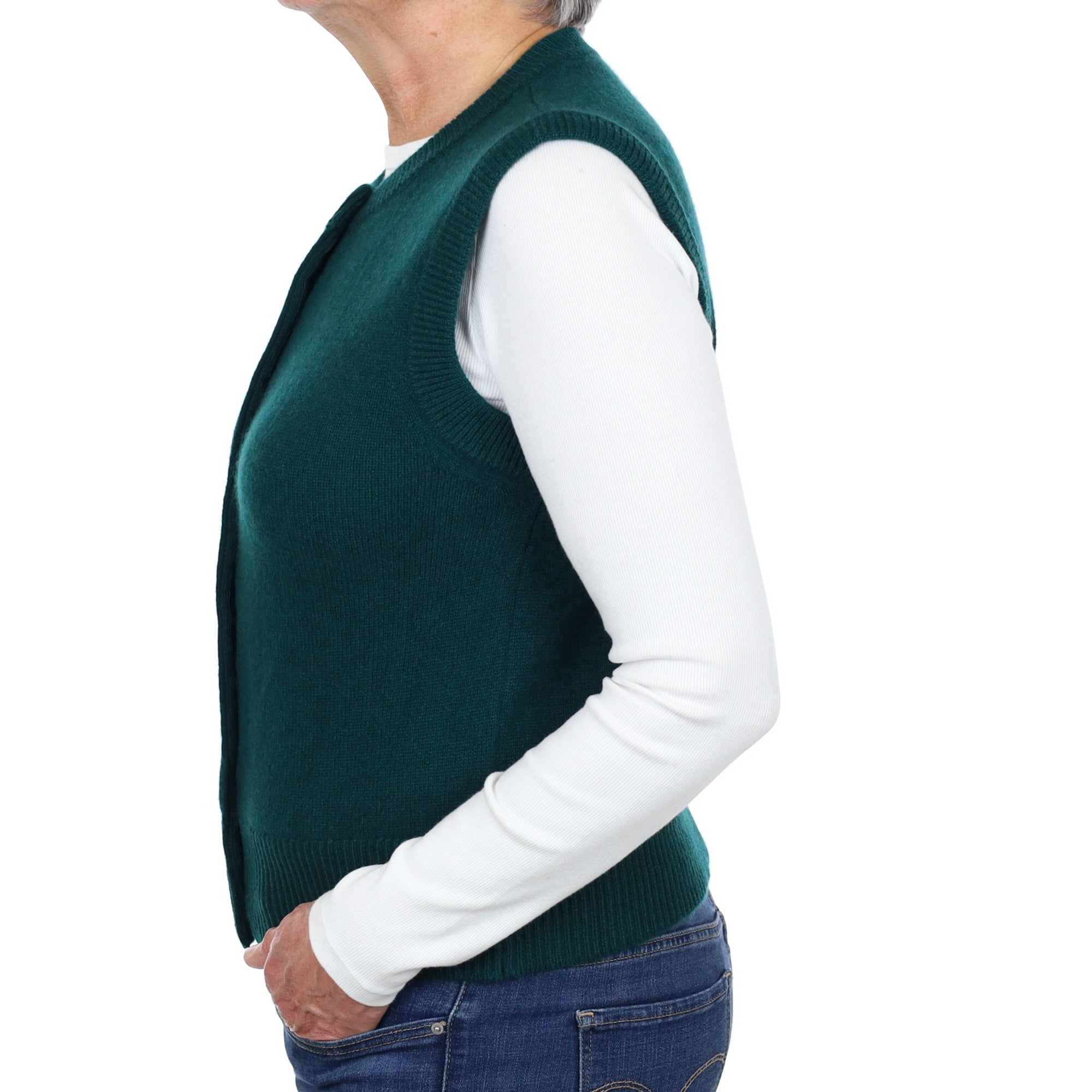 Brand New Forest Green Luxury Cashmere Crew Neck Waistcoat Medium UK 12-14