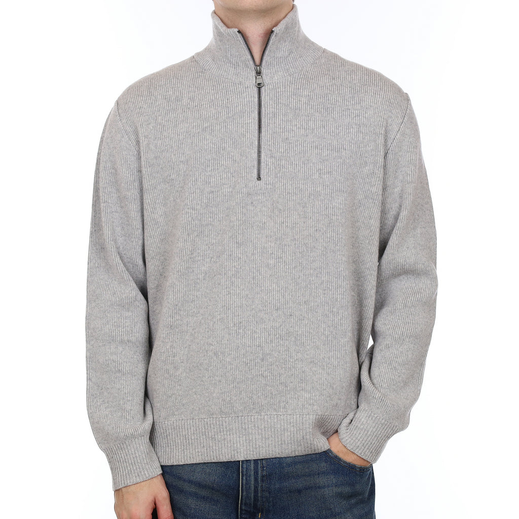 Men’s Brand New Scottish Mist Grey Heavy Knit Cashmere 1/4 Zip Jumper Large