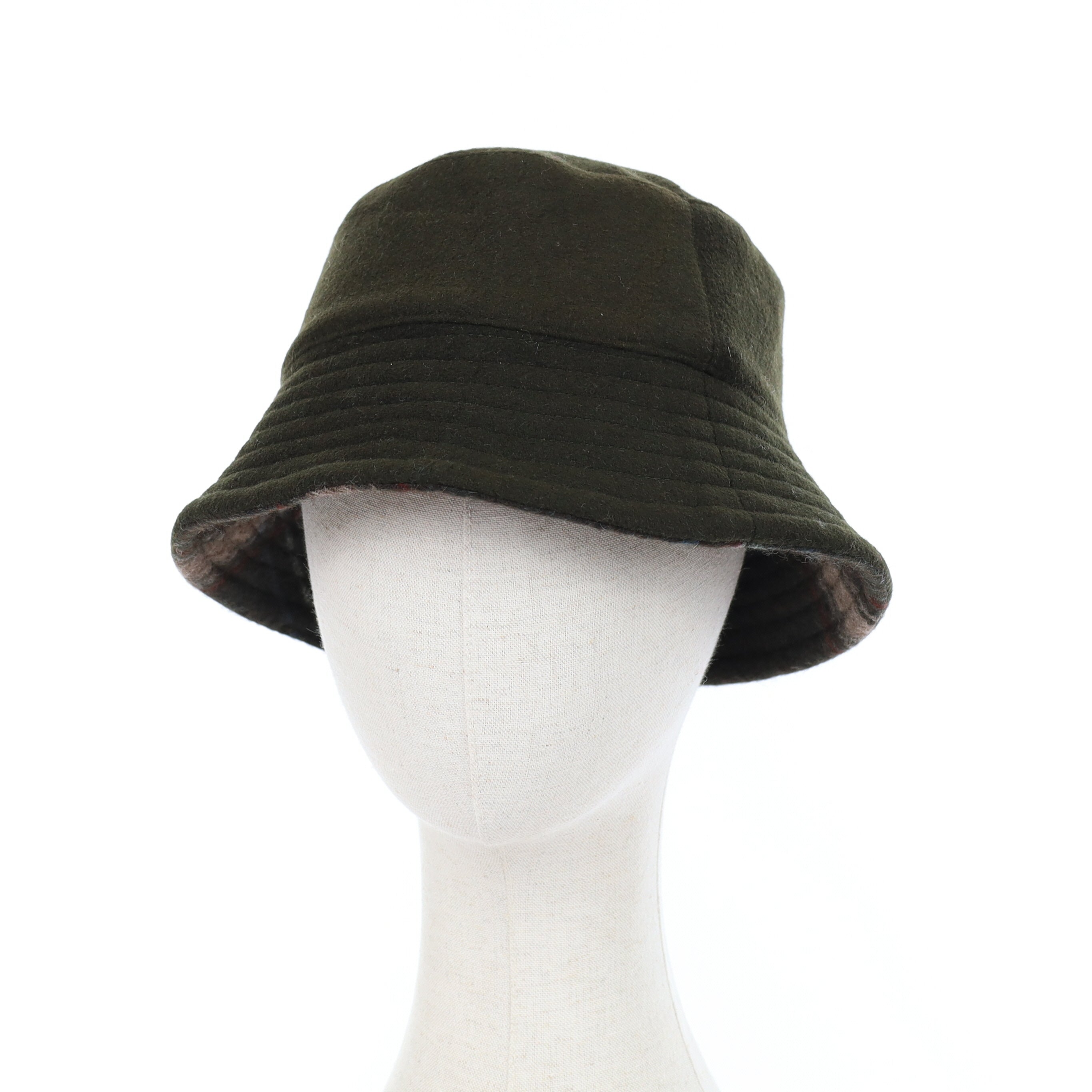 Brown Blue and Red Plaid Reversible Cashmere Bucket Hat Medium
