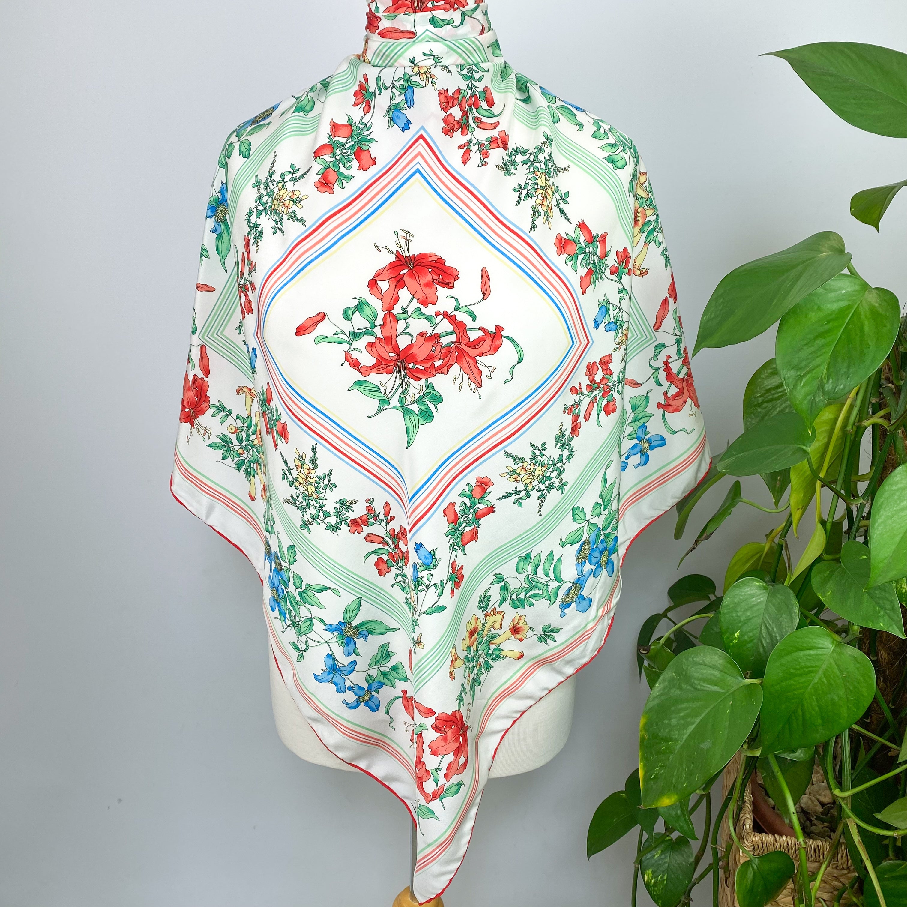 1970s Ostinelli Floral Vintage Silk Scarf