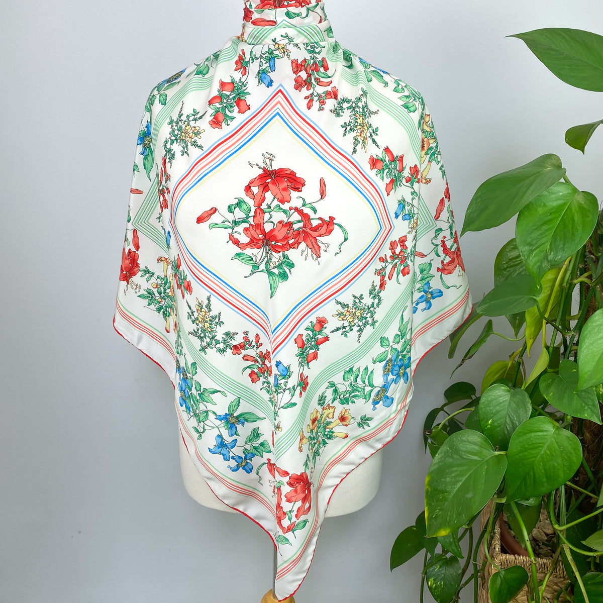 1970s Ostinelli Floral Vintage Silk Scarf