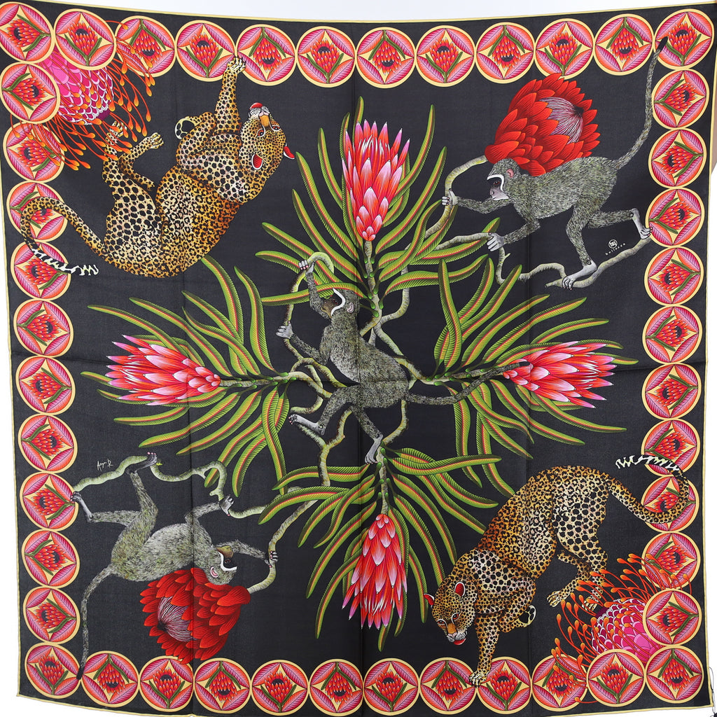 Brand New Bellezza Black & Sage Leopard Safari Double Faced Silk Scarf