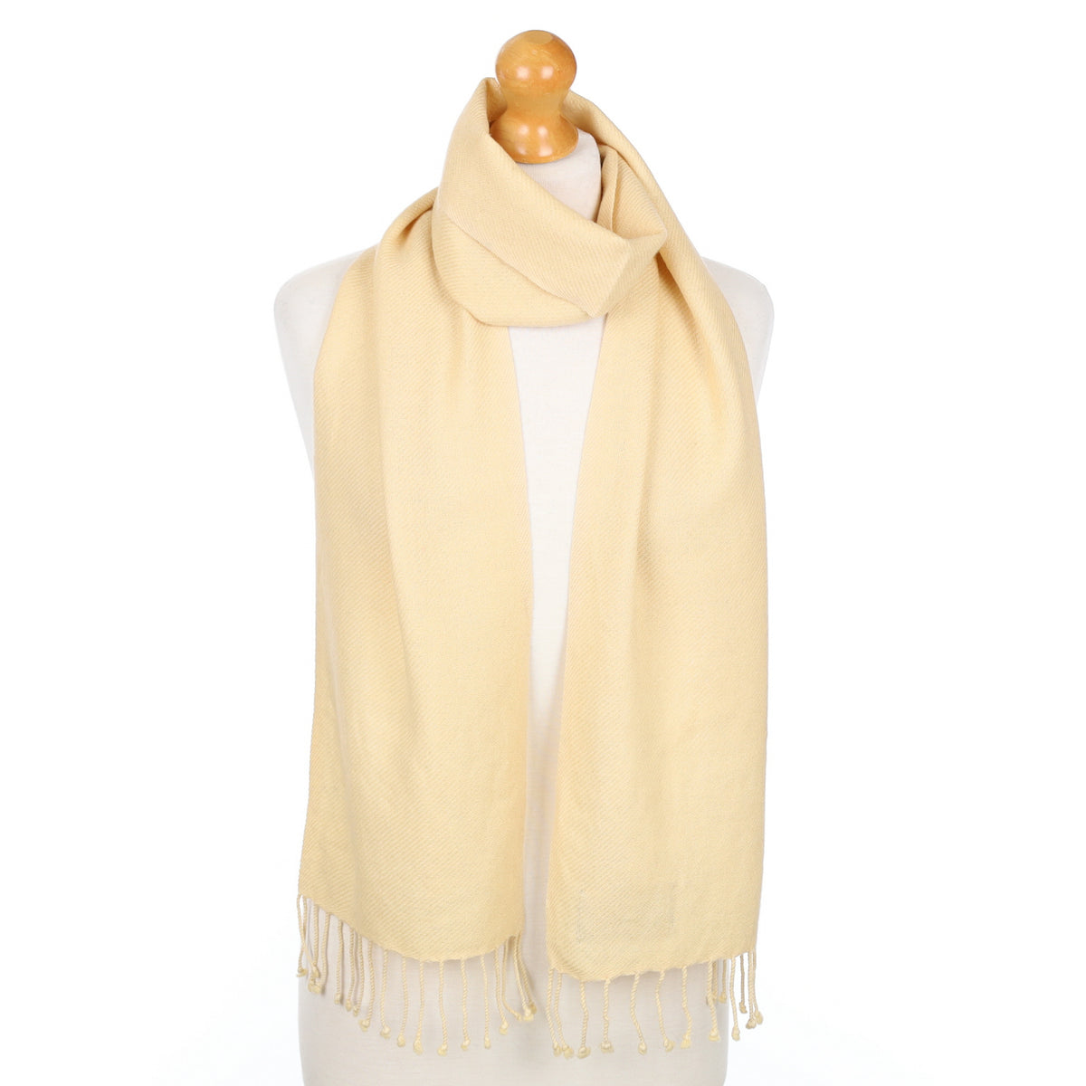 Soft Beige Fringed Cashmere Woven Scarf