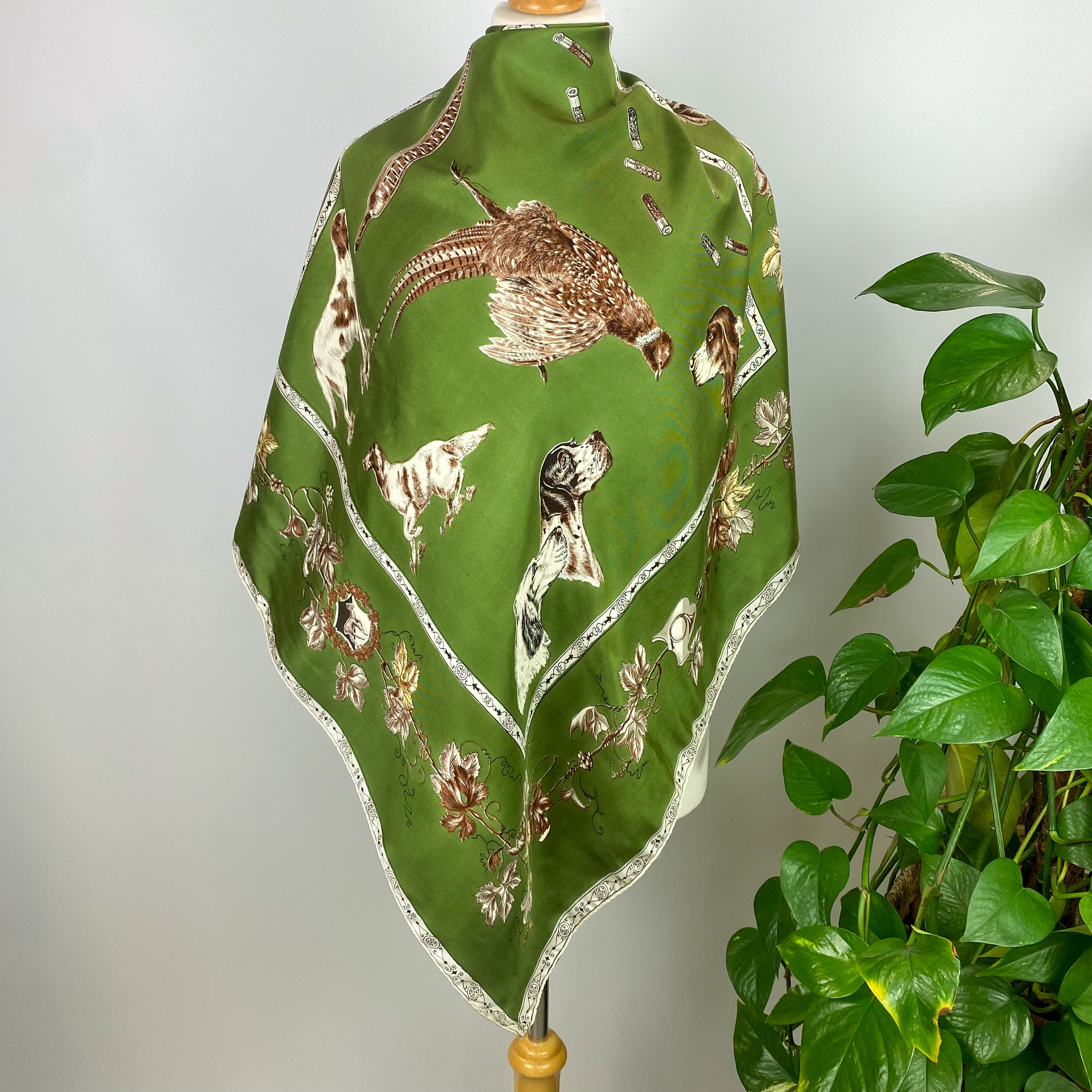 Shooting Themed Green Vintage Silk Scarf