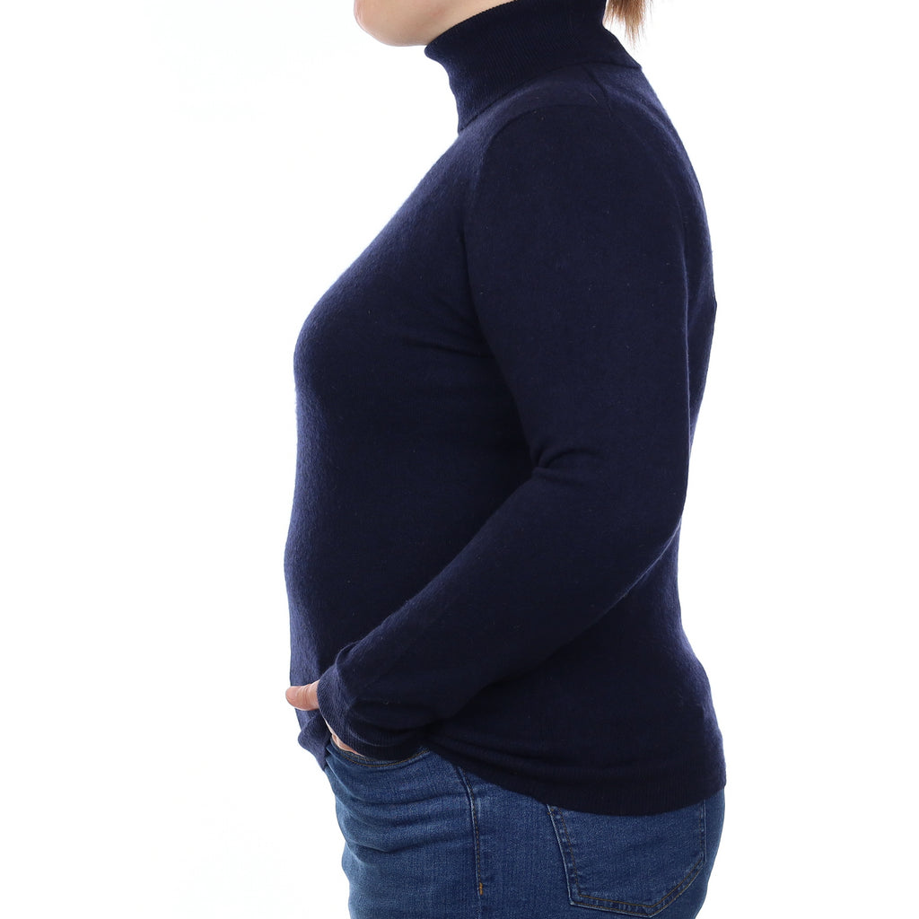 Navy Cashmere Polo Neck Jumper Large