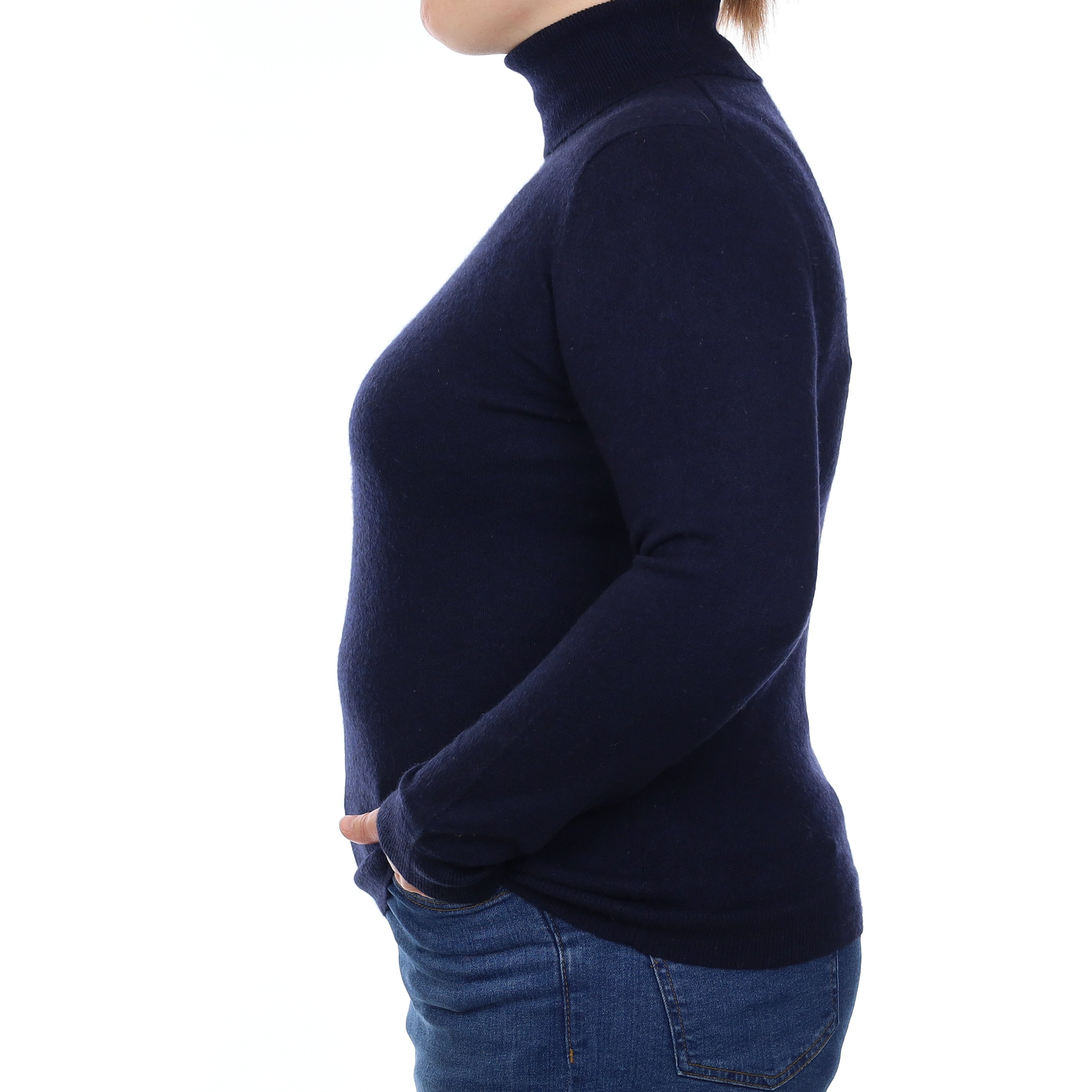 Navy Cashmere Polo Neck Jumper Large
