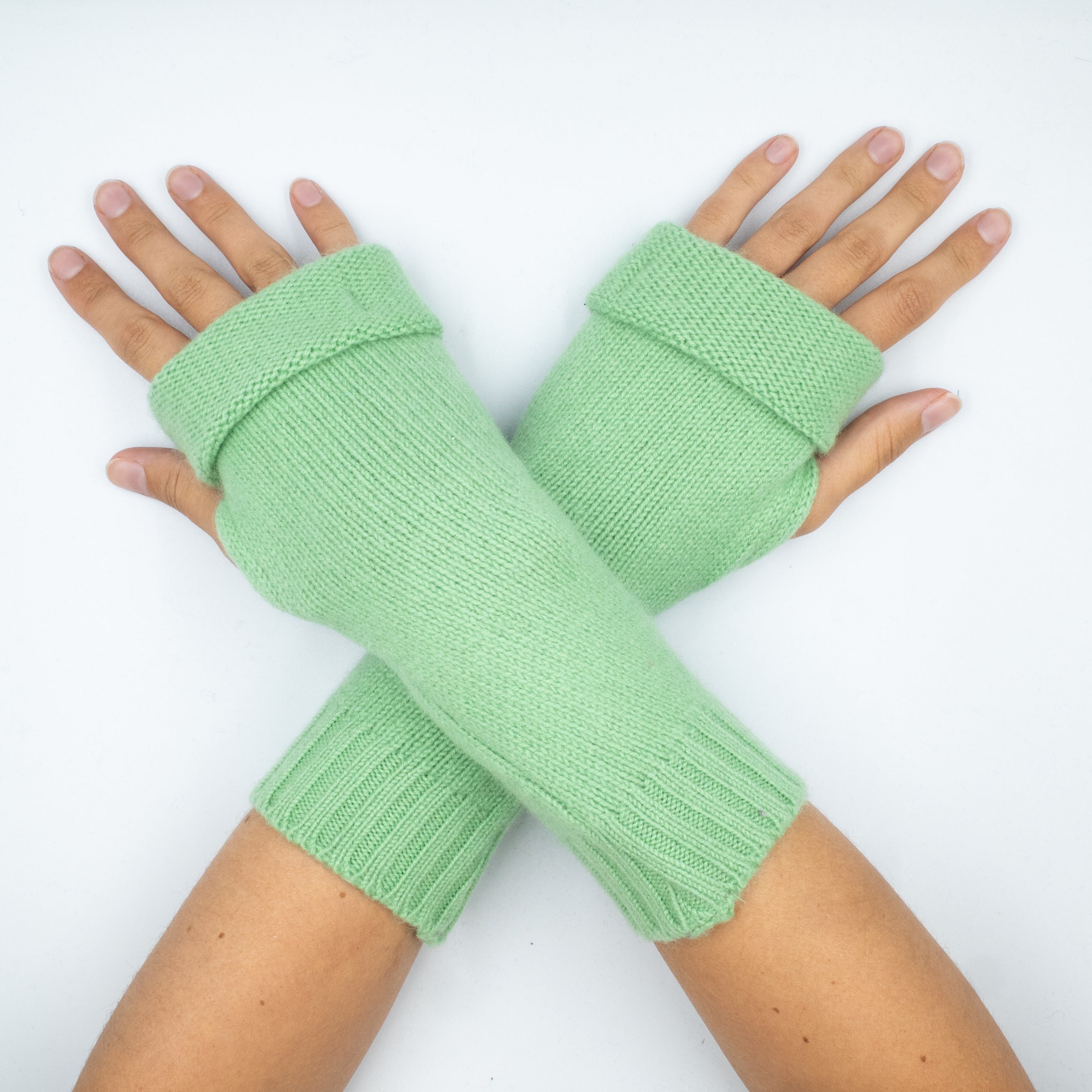 Spring Green Cashmere Fingerless Gloves