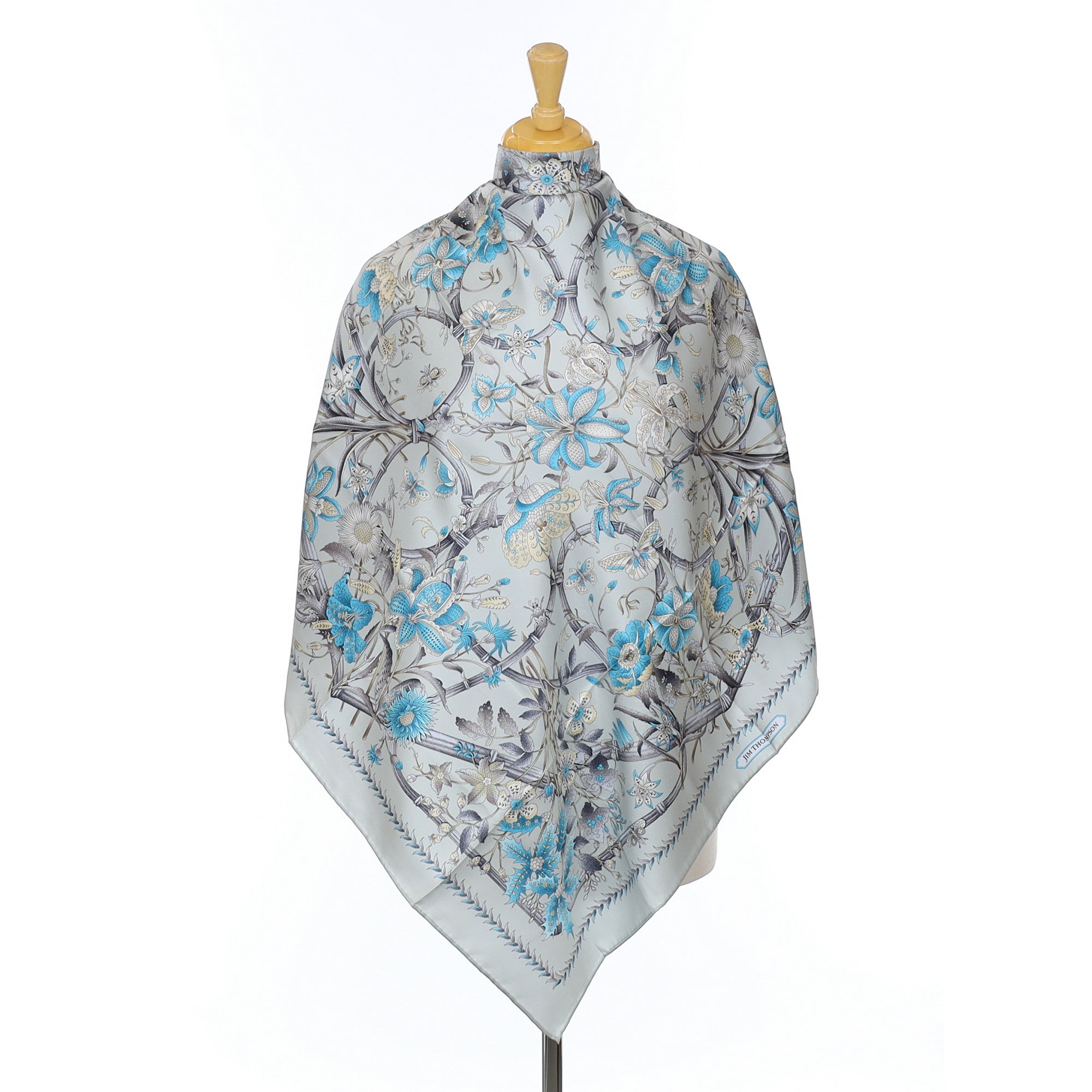 Brand New Jim Thompson Blue and Grey Silk Scarf