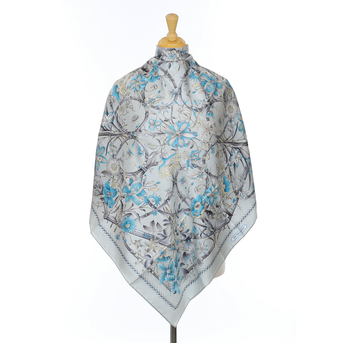 Brand New Jim Thompson Blue and Grey Silk Scarf