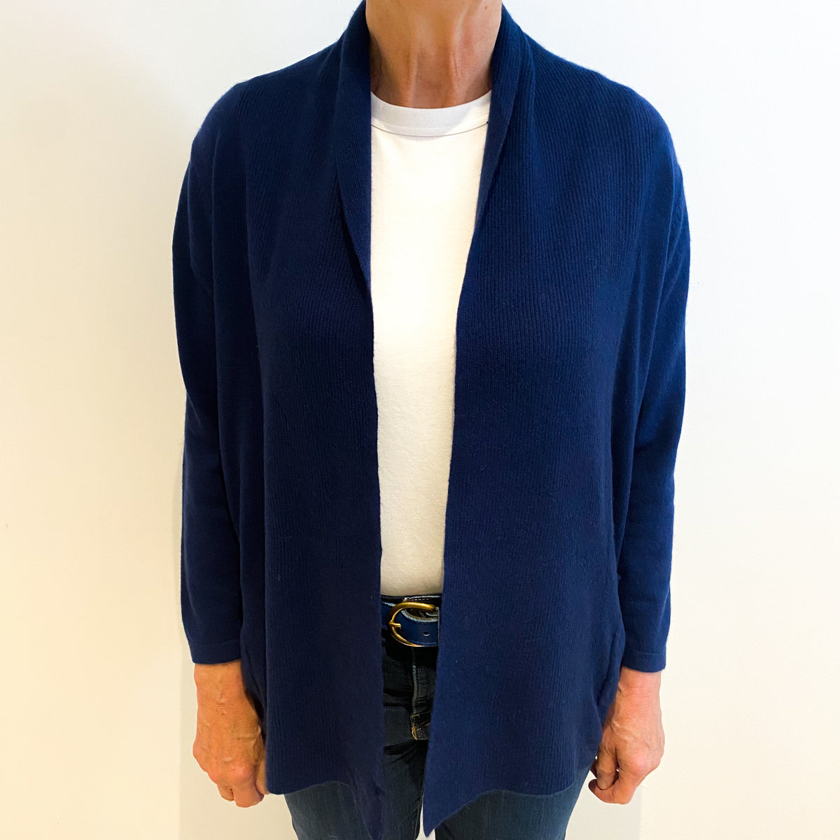 French Navy Cashmere Edge to Edge Cardigan Medium