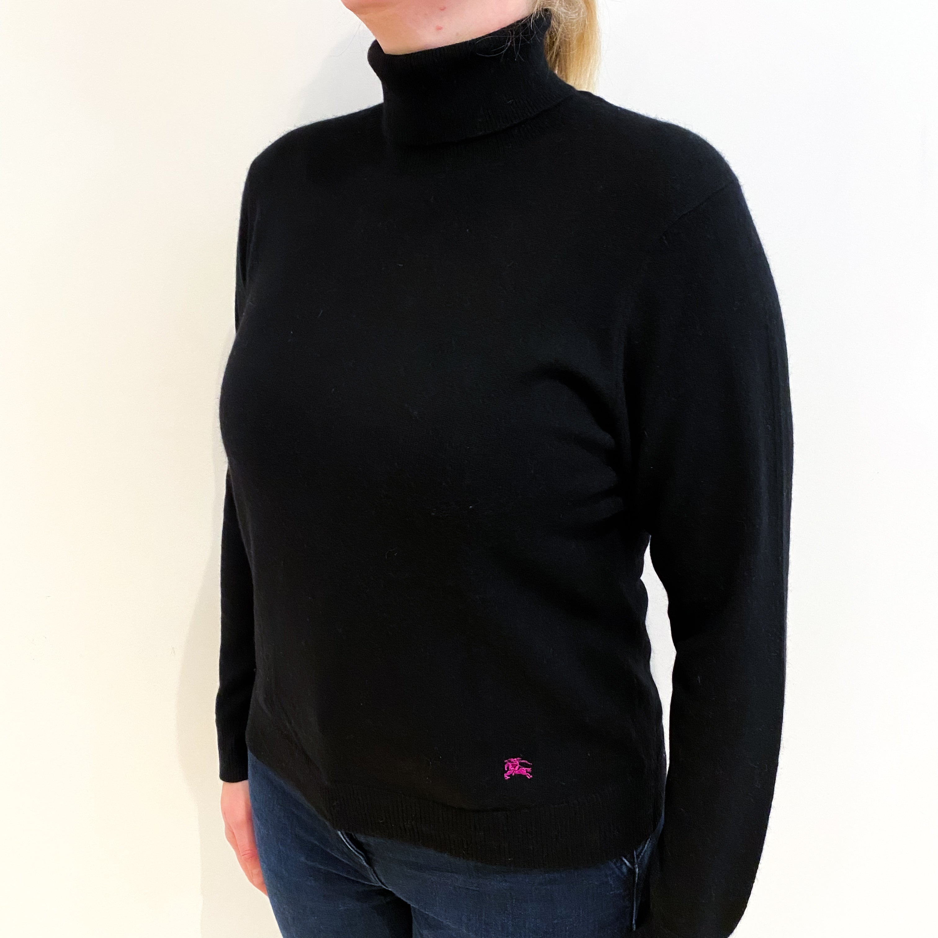 Burberry Black Cashmere Polo Neck Jumper Large