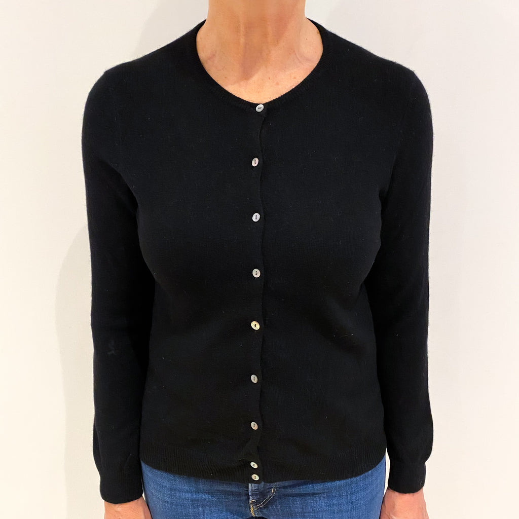 Black Cashmere Crew Neck Cardigan Medium