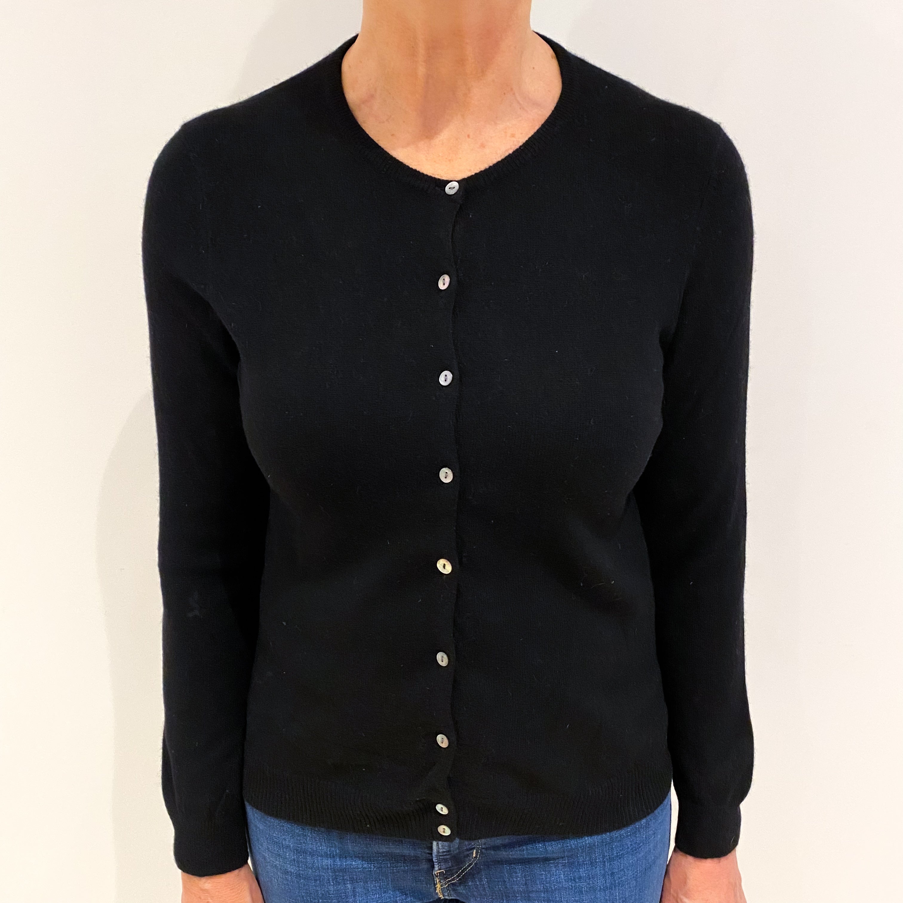 Black Cashmere Crew Neck Cardigan Medium