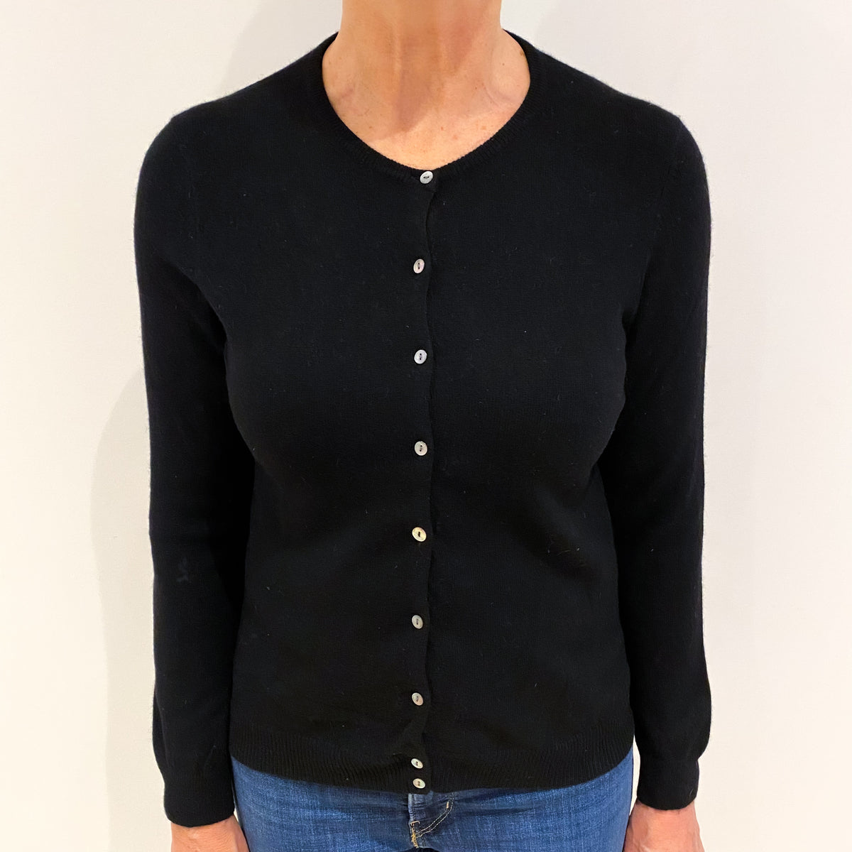 Black Cashmere Crew Neck Cardigan Medium