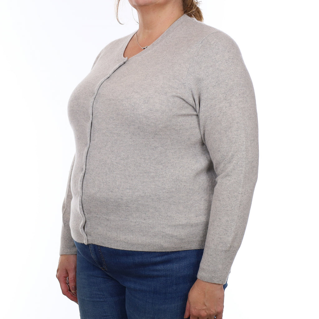 Mist Grey Cashmere Crew Neck Cardigan Extra Large