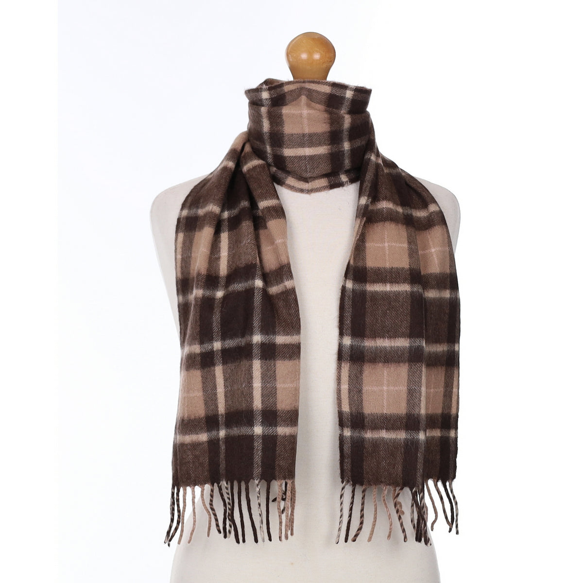 Chocolate and Caramel Plaid Cashmere Woven Scarf