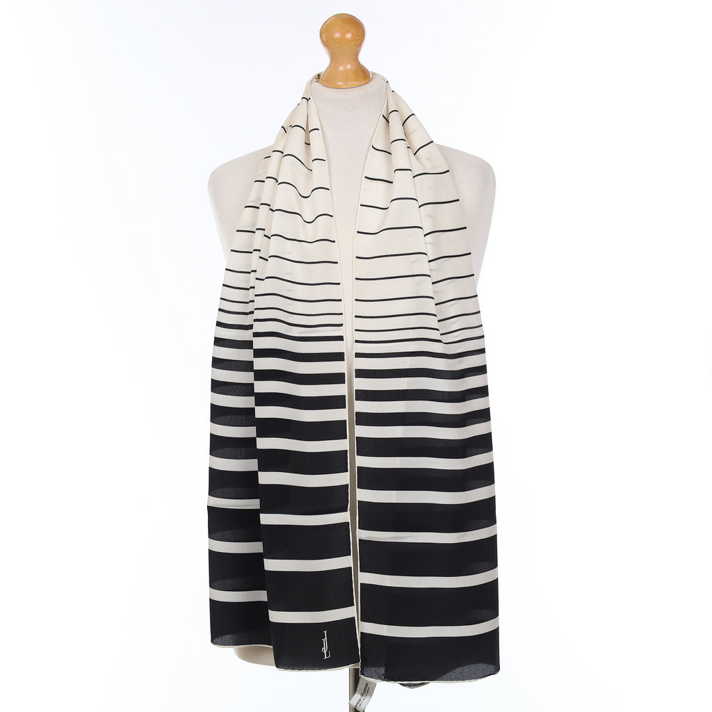 Brand New Black And White Striped Silk Scarf