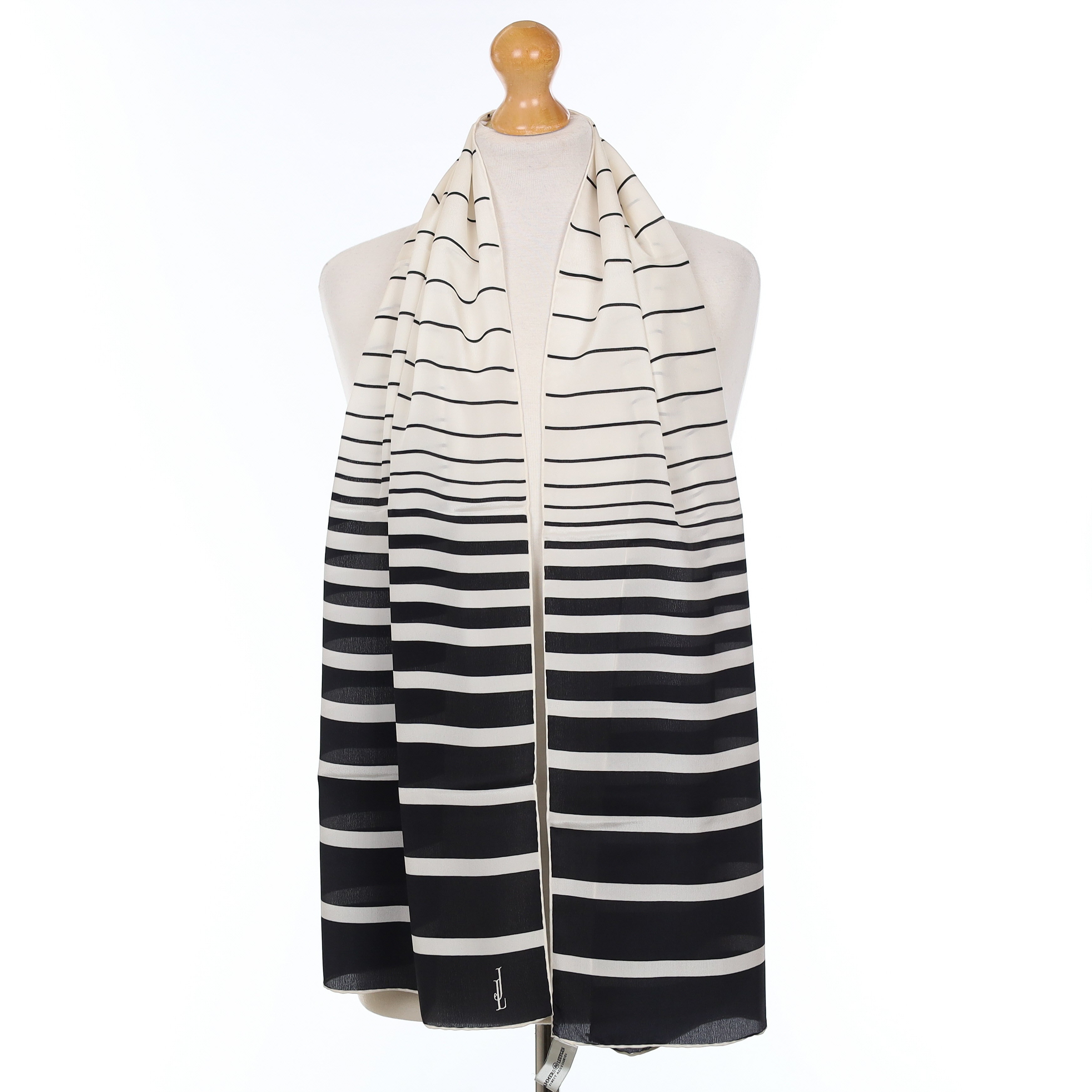 Brand New Black And White Striped Silk Scarf