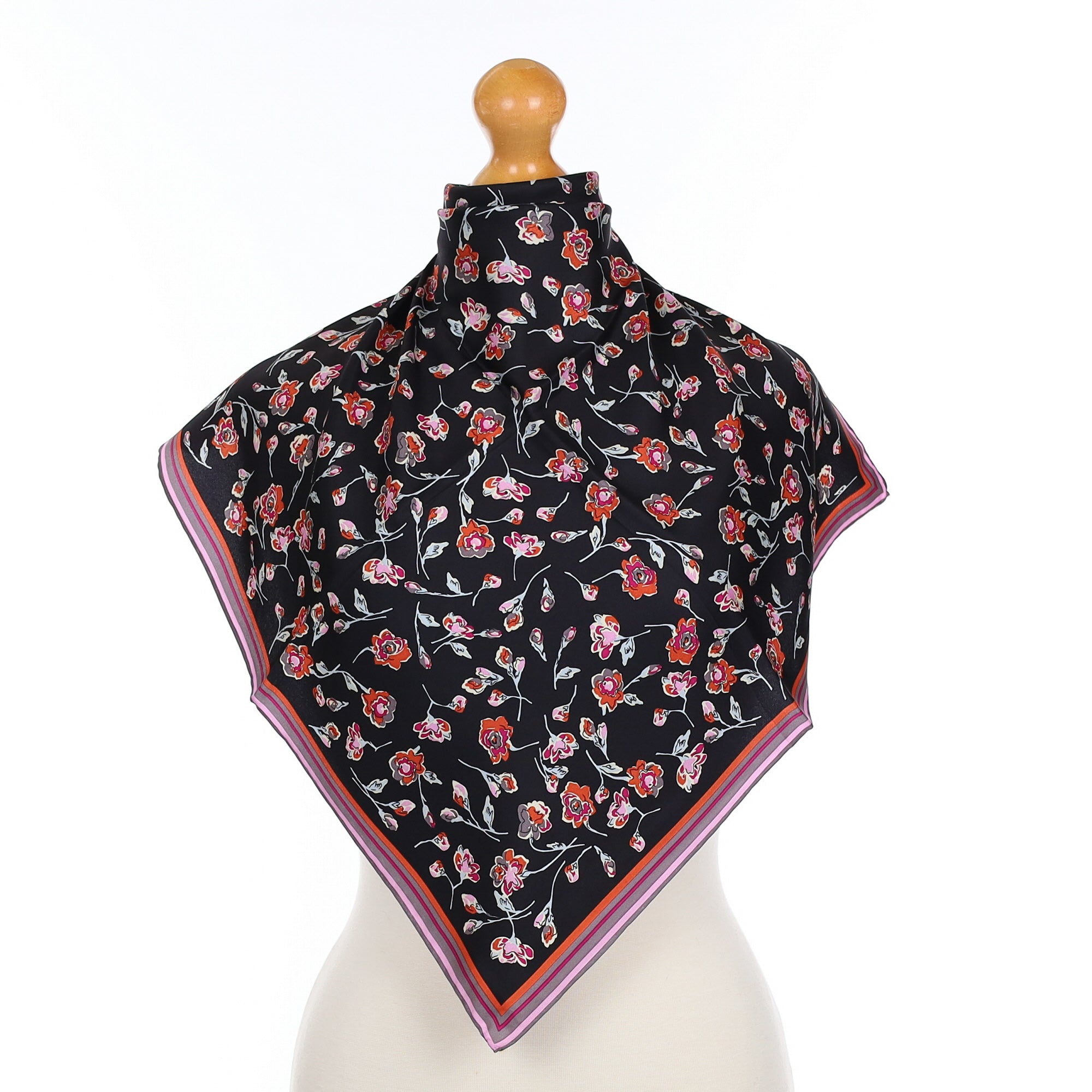 Brand New Fraas Black & Pink Floral Silk Scarf