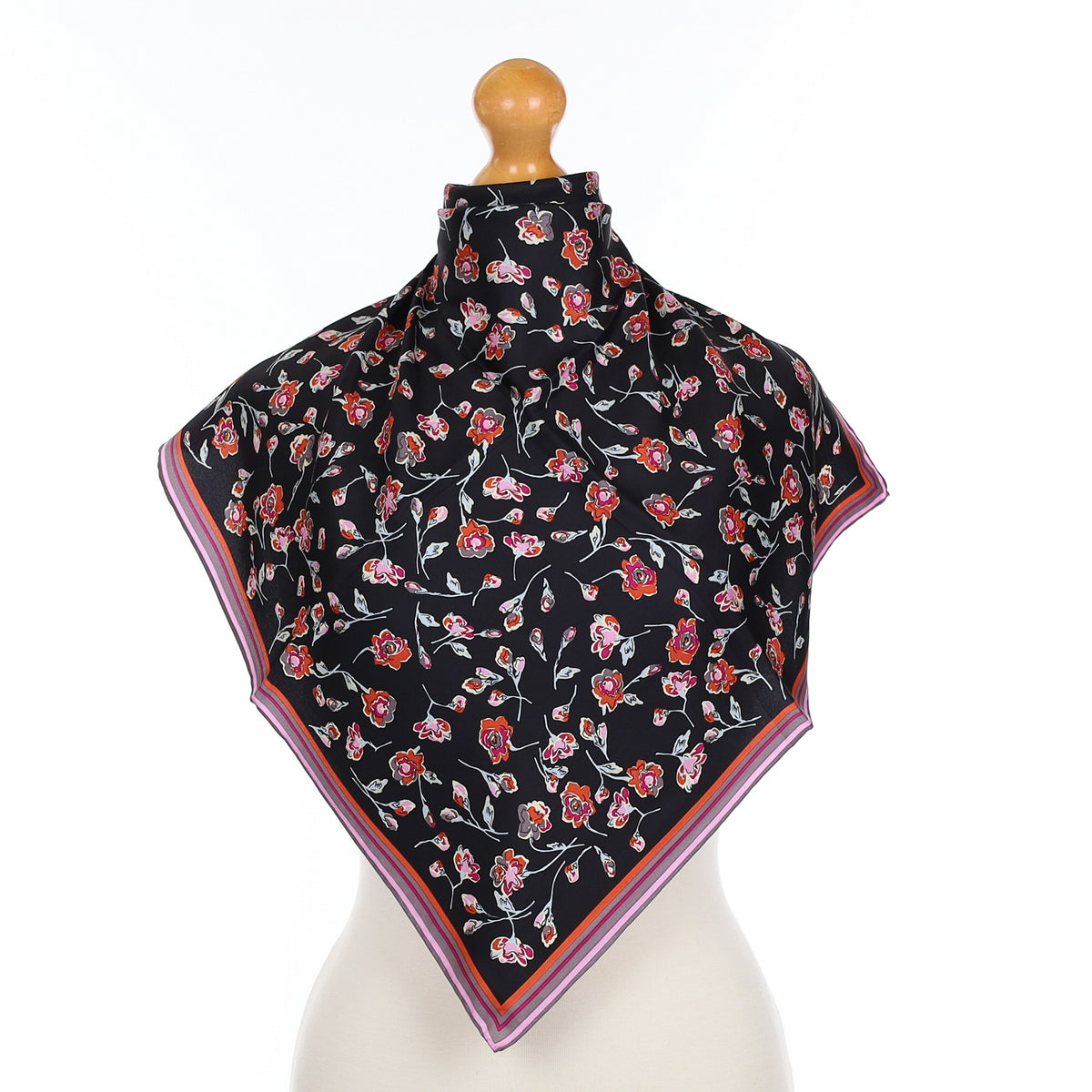 Brand New Fraas Black & Pink Floral Silk Scarf
