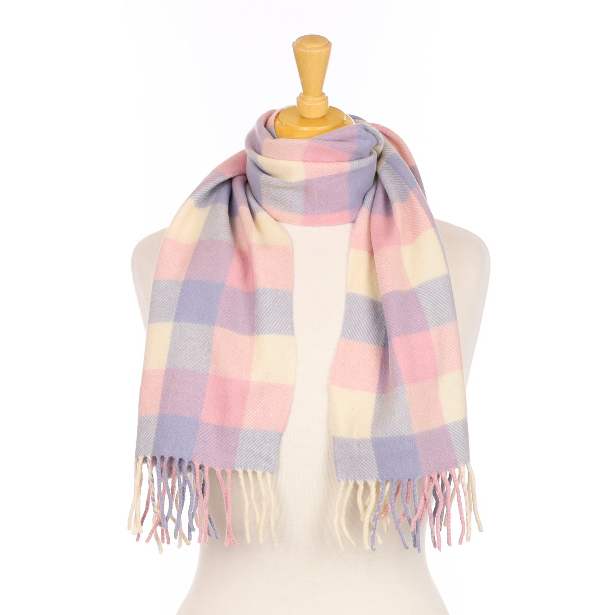 Pale Blue and Pink Checked Woven Scarf