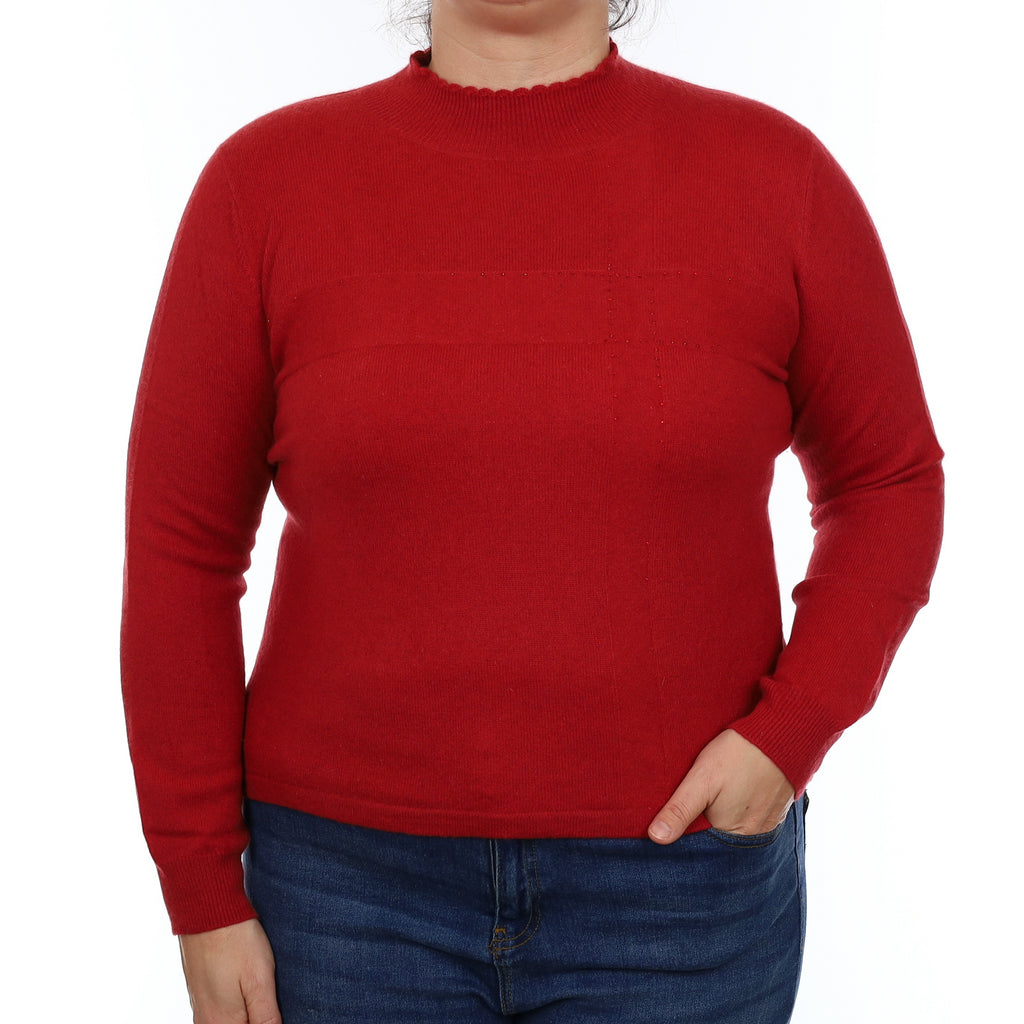 Red Diamanté Cashmere Turtle Neck Jumper Large