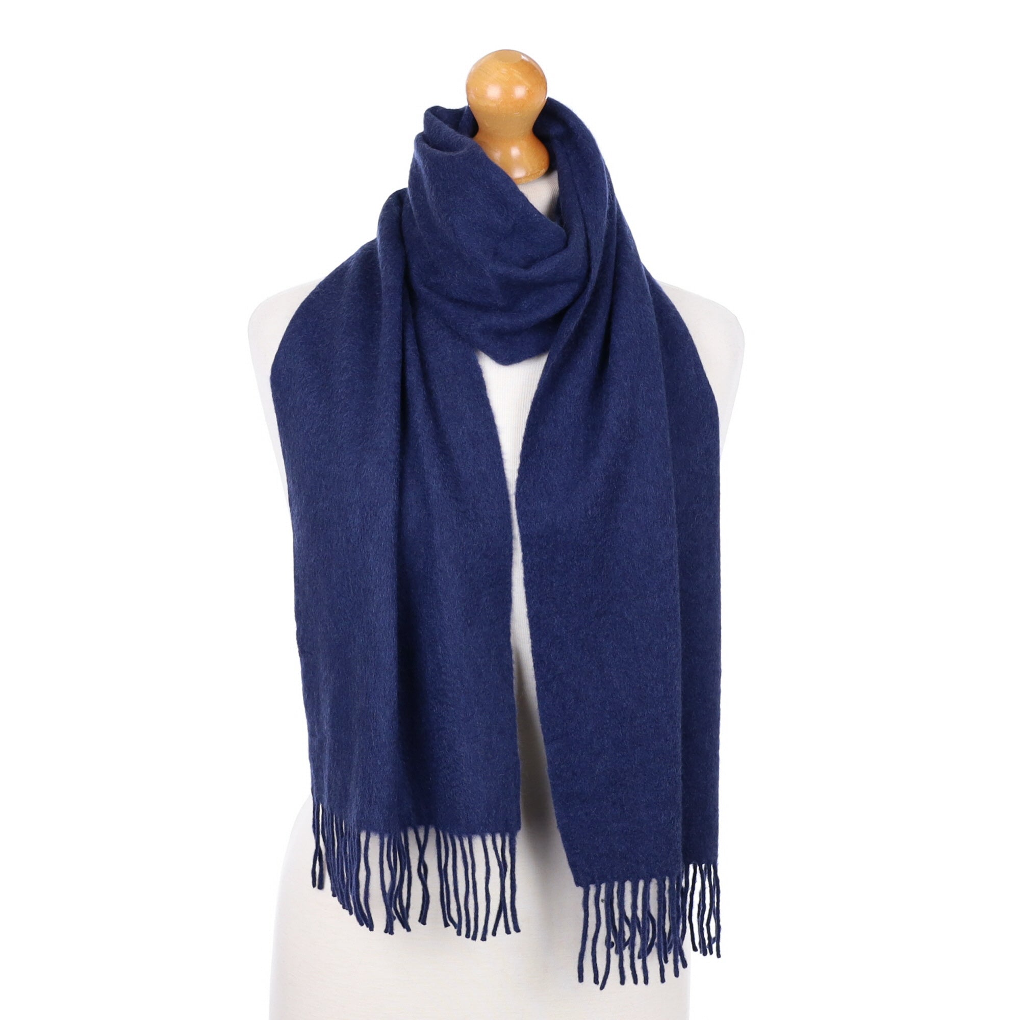 French Navy Fringed Cashmere Woven Scarf