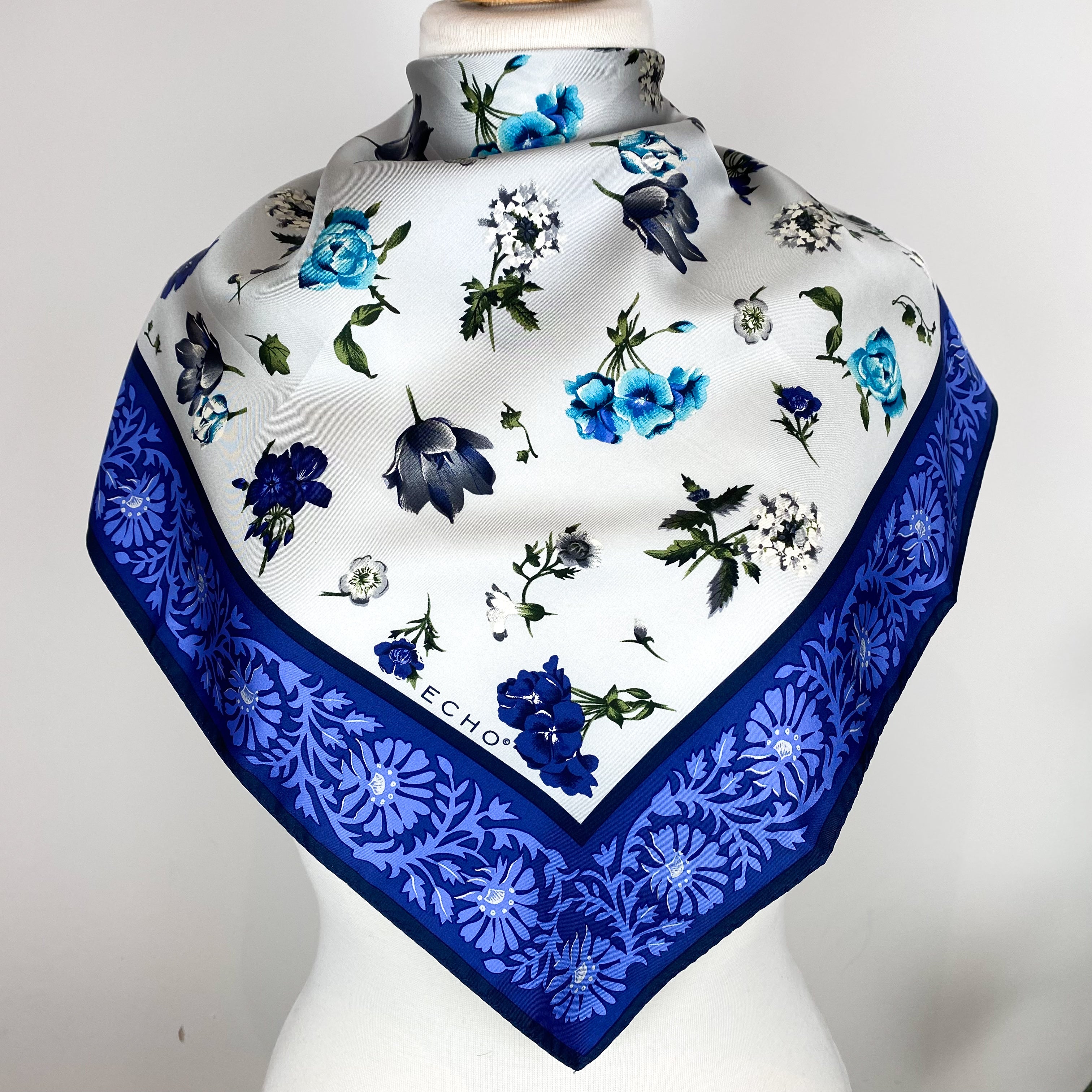 Echo Blue Floral Silk Scarf