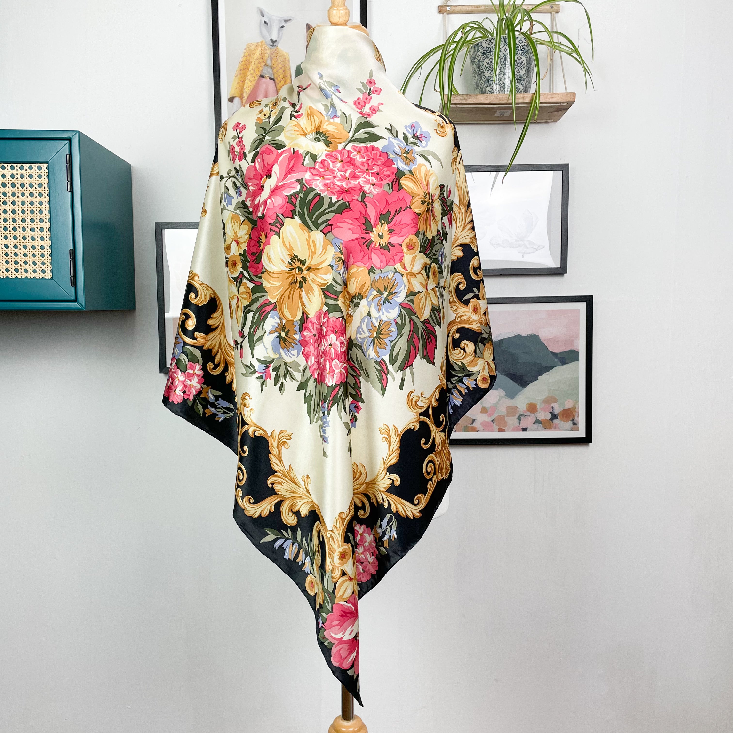 Large Floral Vintage Silk Scarf