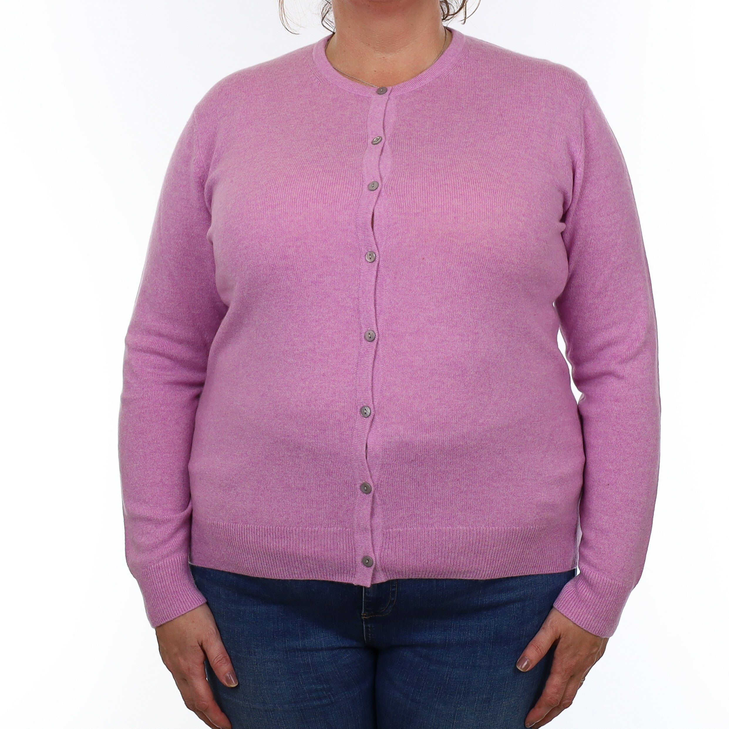 Mauve Purple Cashmere Crew Neck Cardigan Extra Large
