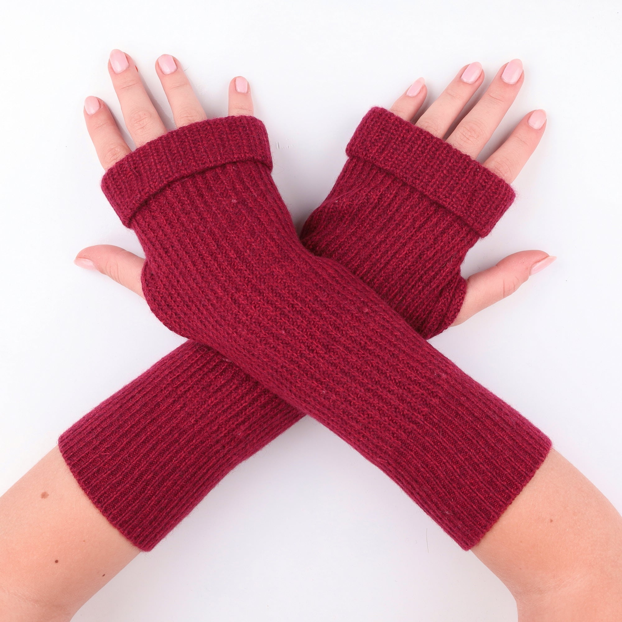 Wine Red Chunky Knit Fingerless Gloves