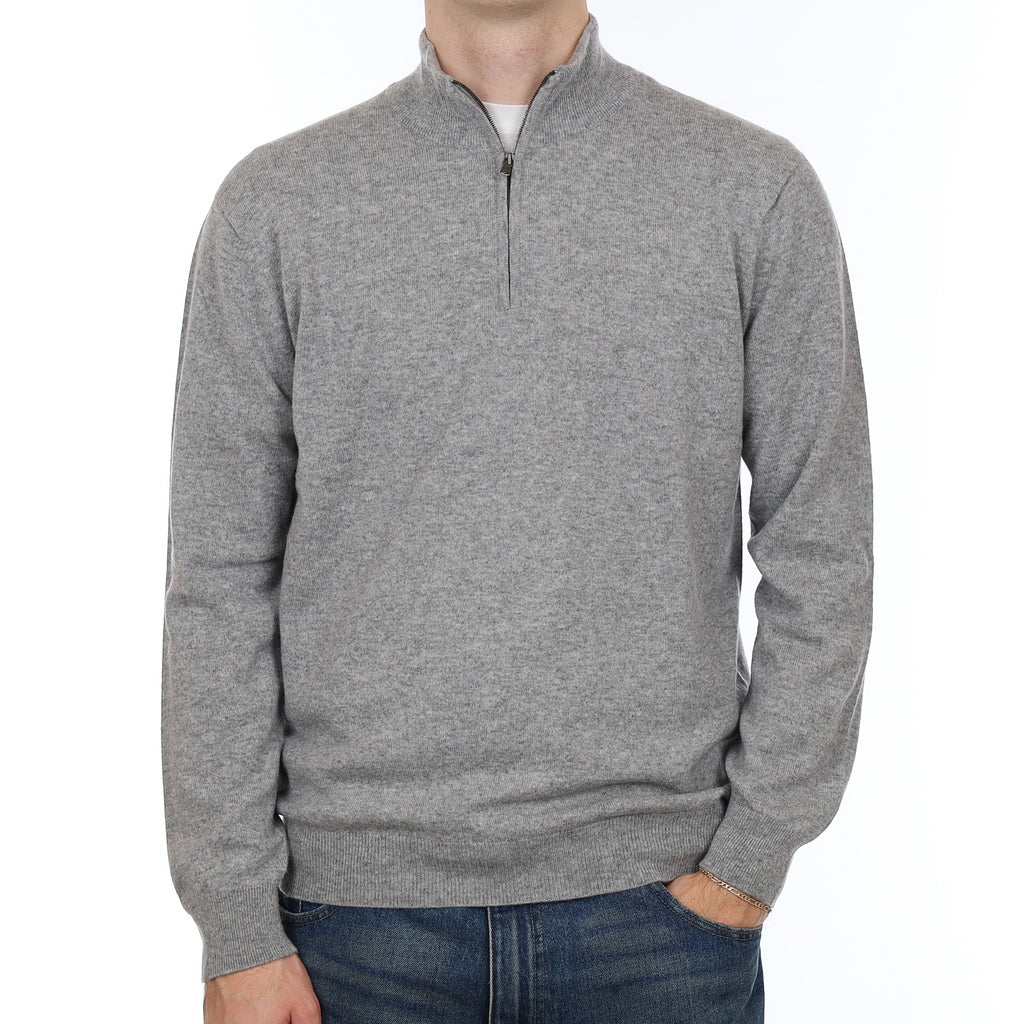 Men’s Brand New Scottish Smoke Grey Cashmere 1/4 Zip Jumper Large
