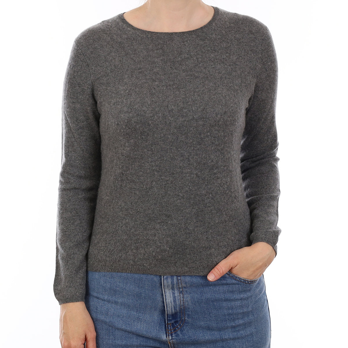 Slate Grey Cashmere Crew Neck Jumper Small