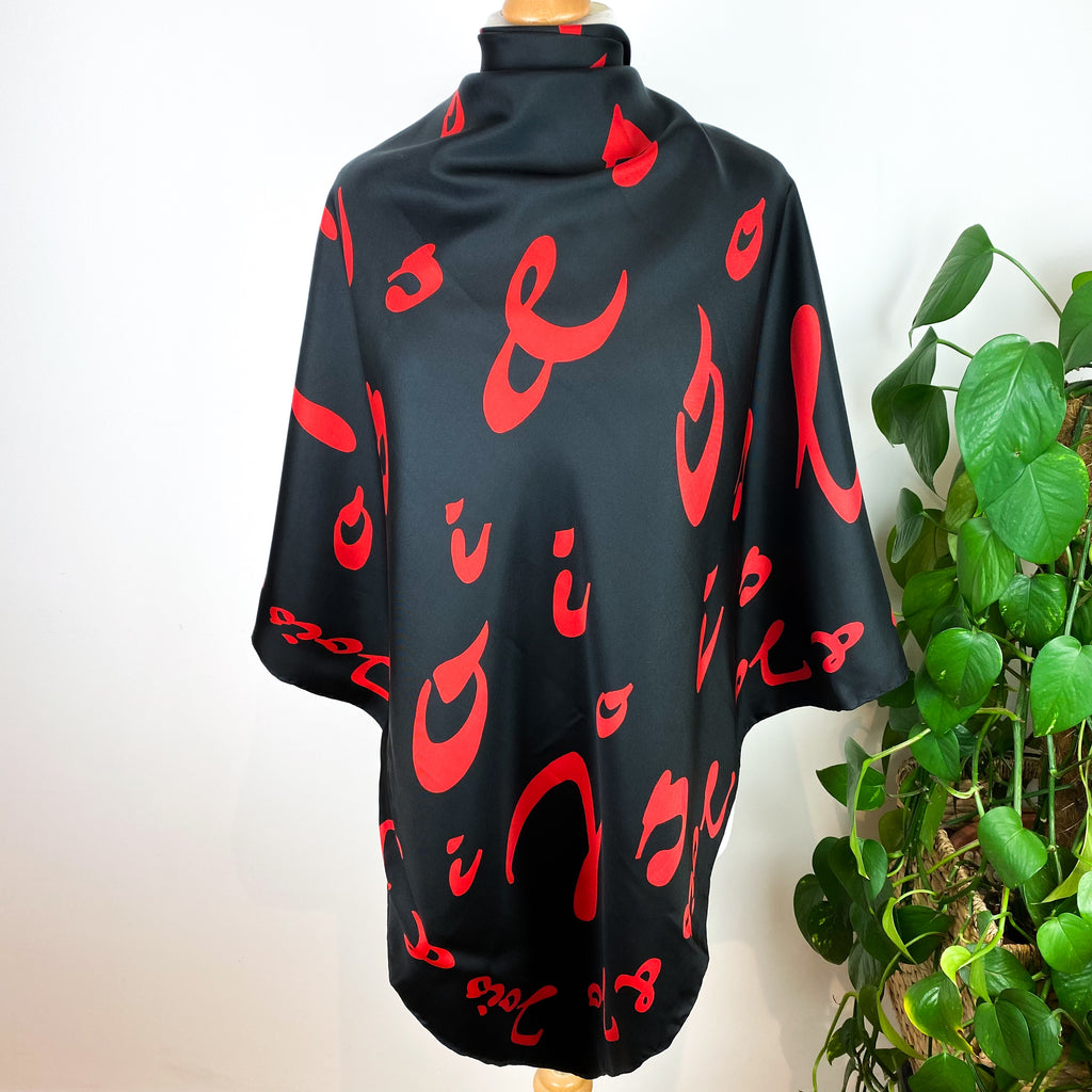 Extra Large Black and Red Silk Scarf