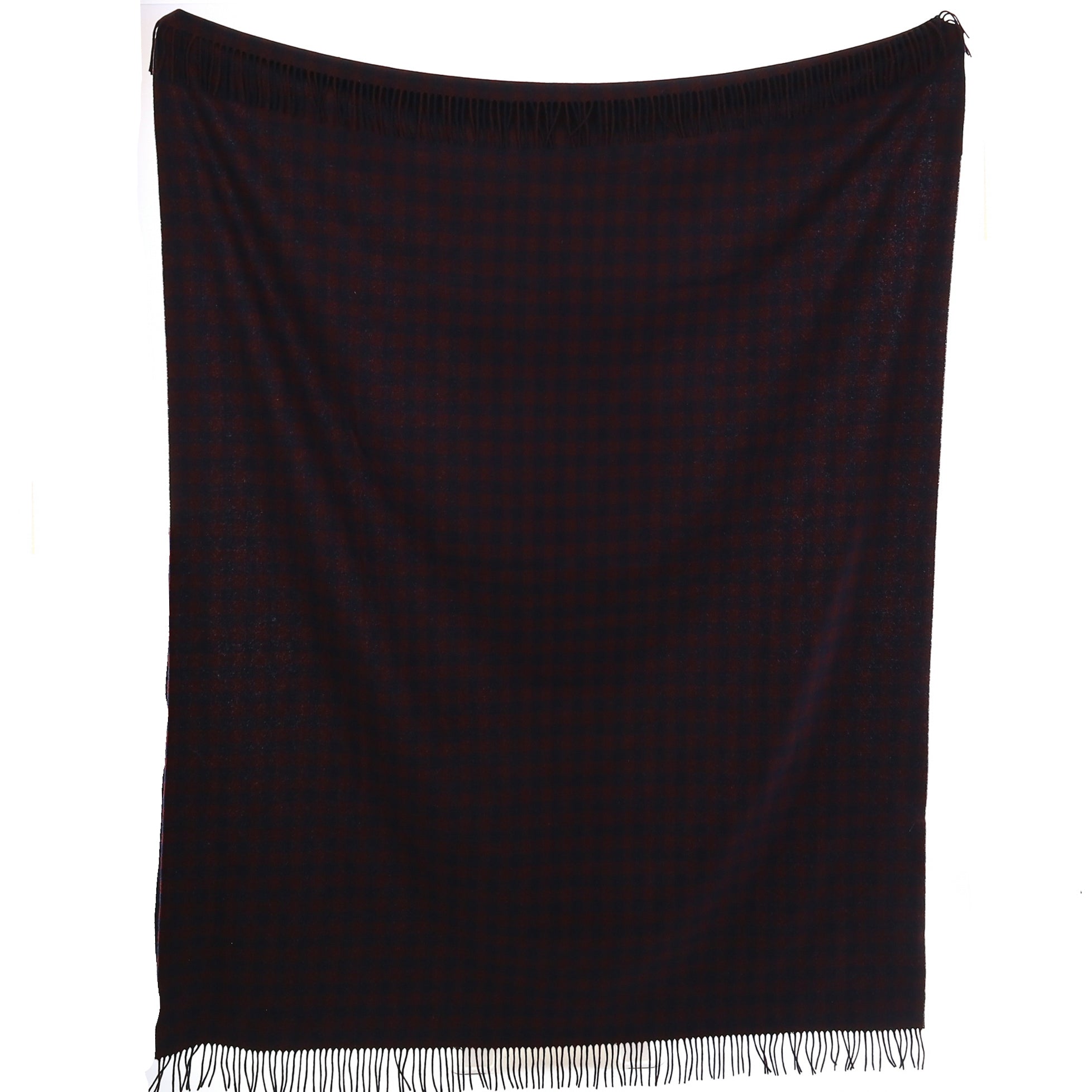 Brand New English Aubergine and Navy Checked Luxury Woven Cashmere Blanket