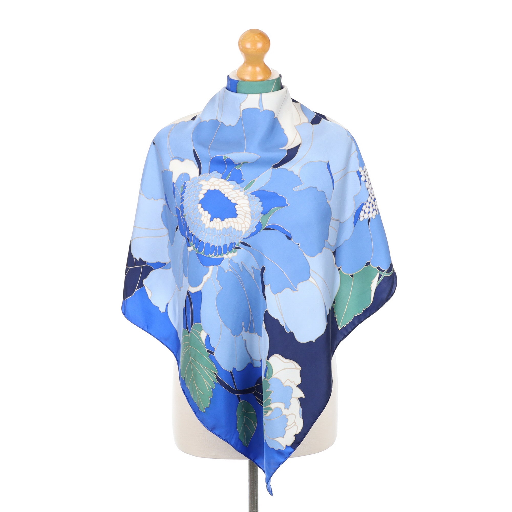 Christian Dior Blue Floral Vintage Silk Scarf