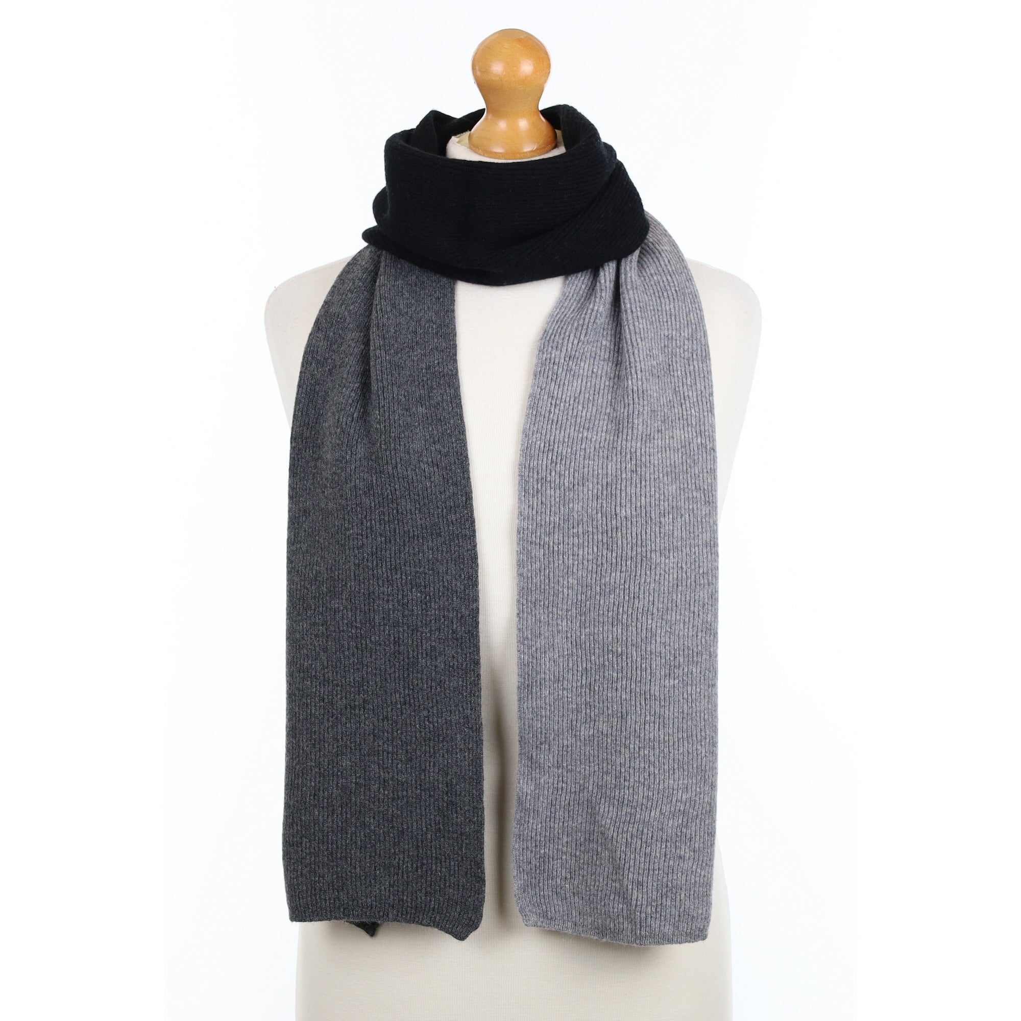 Brand New Scottish Three Tone Grey Cashmere Ribbed Scarf