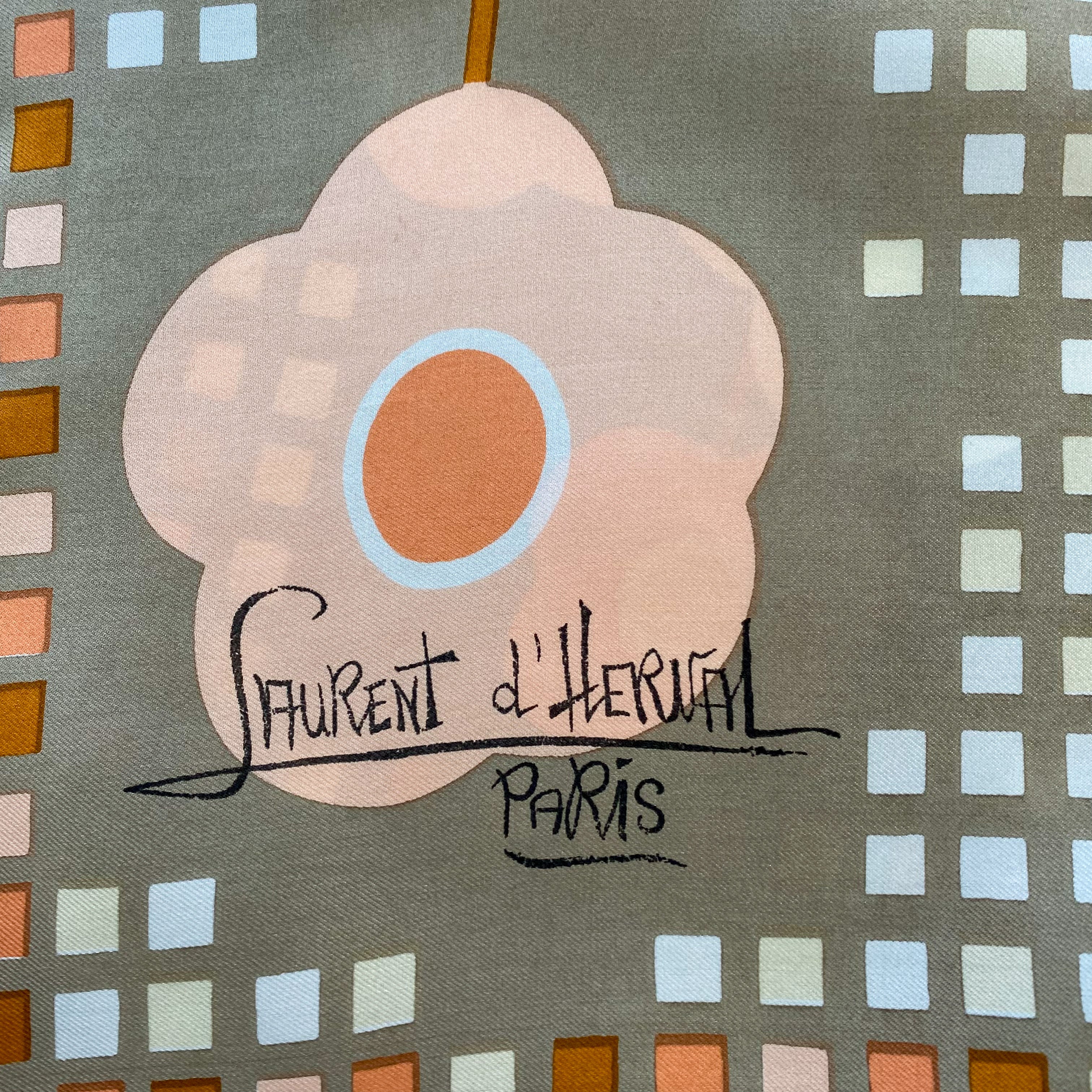 Laurent D’Herval Taupe and Peach Silk Scarf