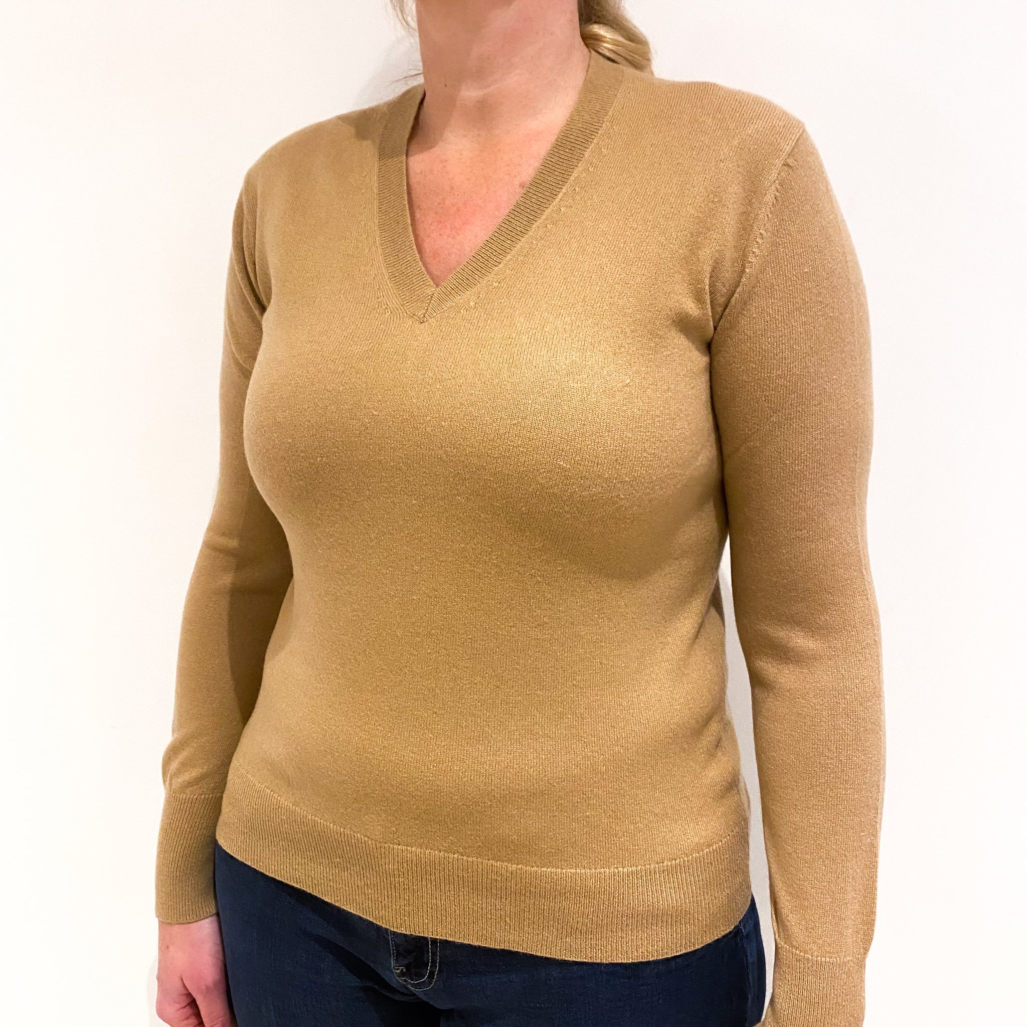 Butterscotch Brown Cashmere V-Neck Jumper Large