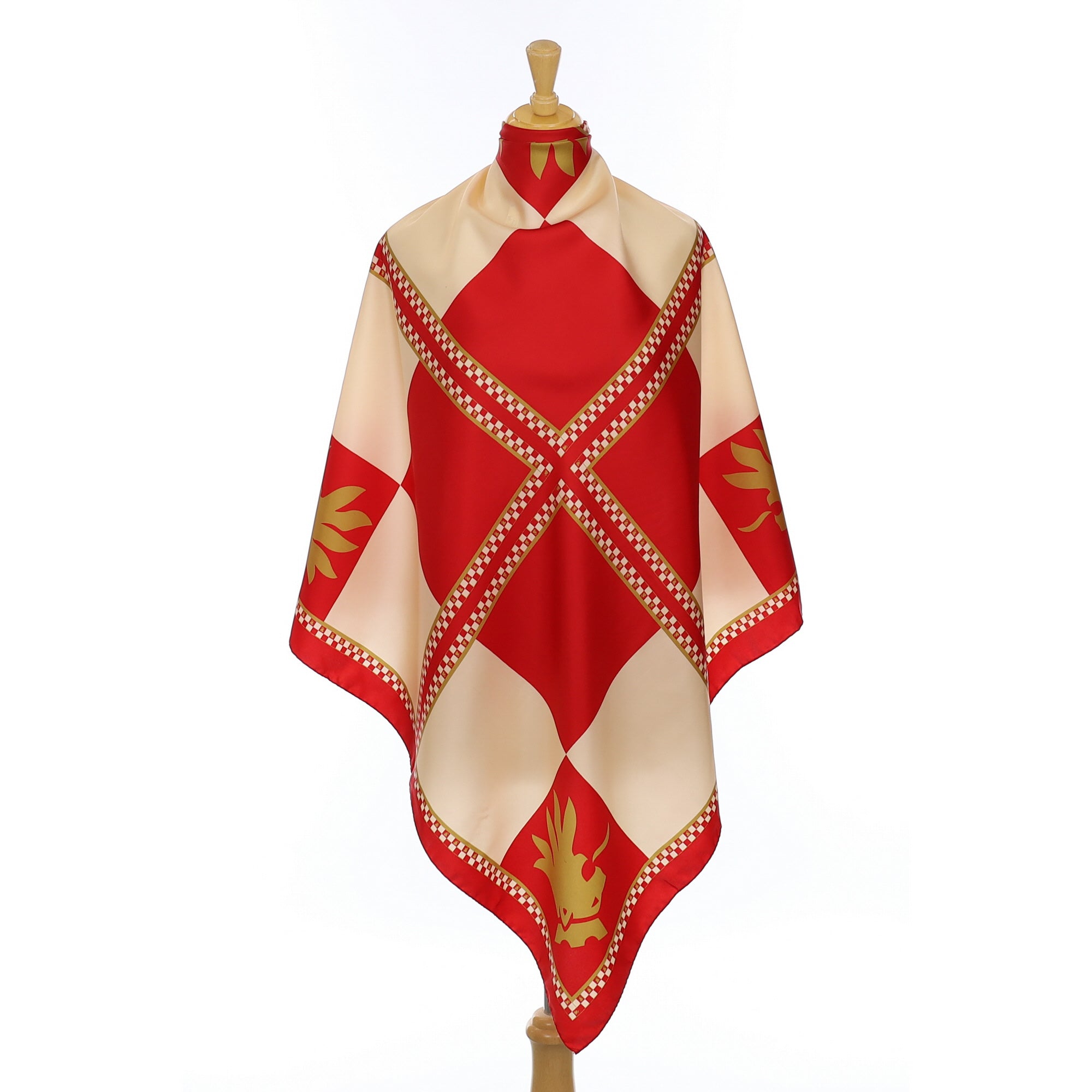 Red, Cream and Gold Vintage Silk Scarf