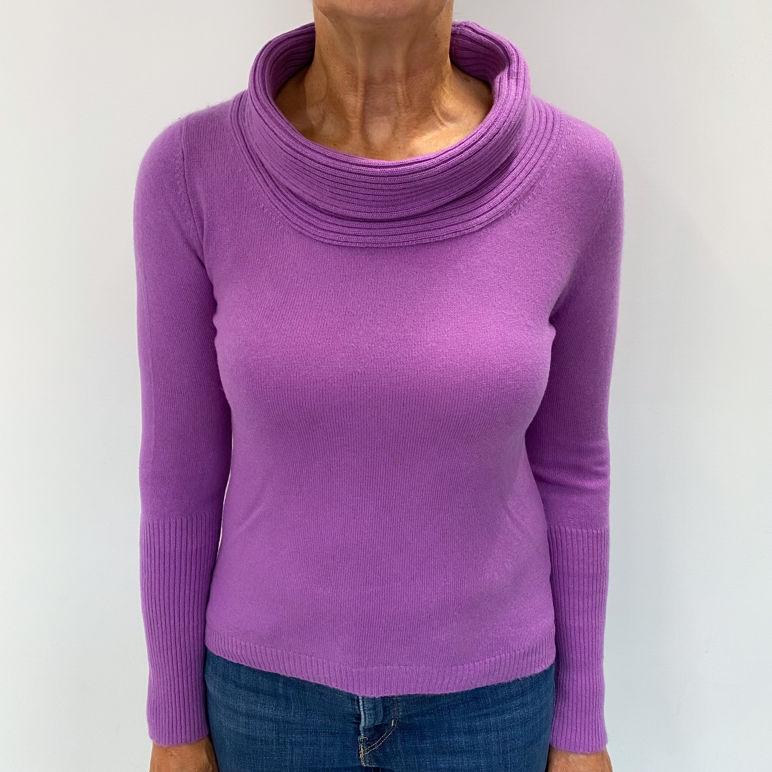 Violet Purple Cashmere Funnel Neck Jumper Medium